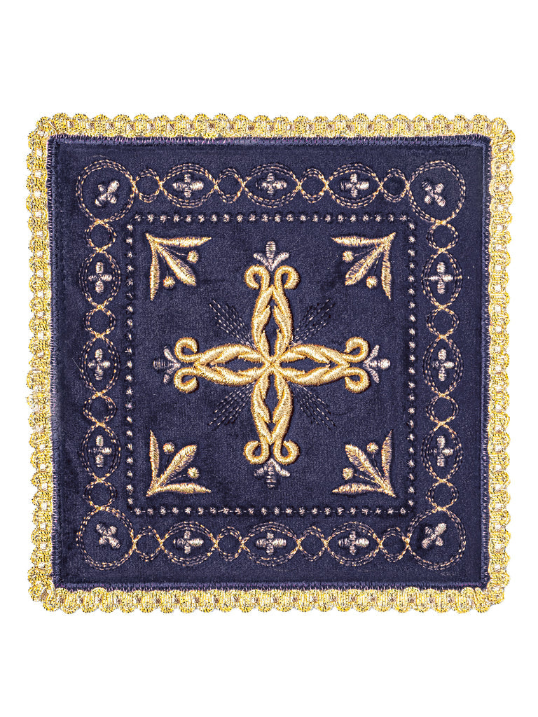 Purple chalice linens made from velvet and linen