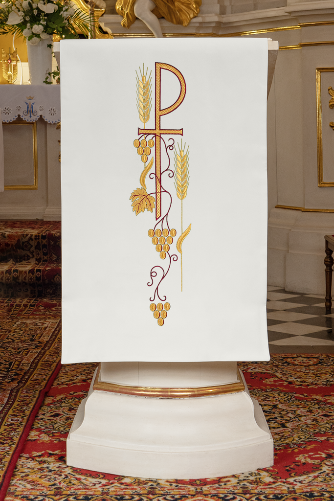 Lectern cover with embroidered PAX symbol in ecru