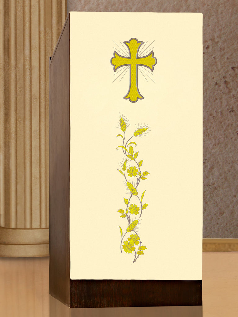 Lectern cover embroidered with a Cross and IHS motif in ecru