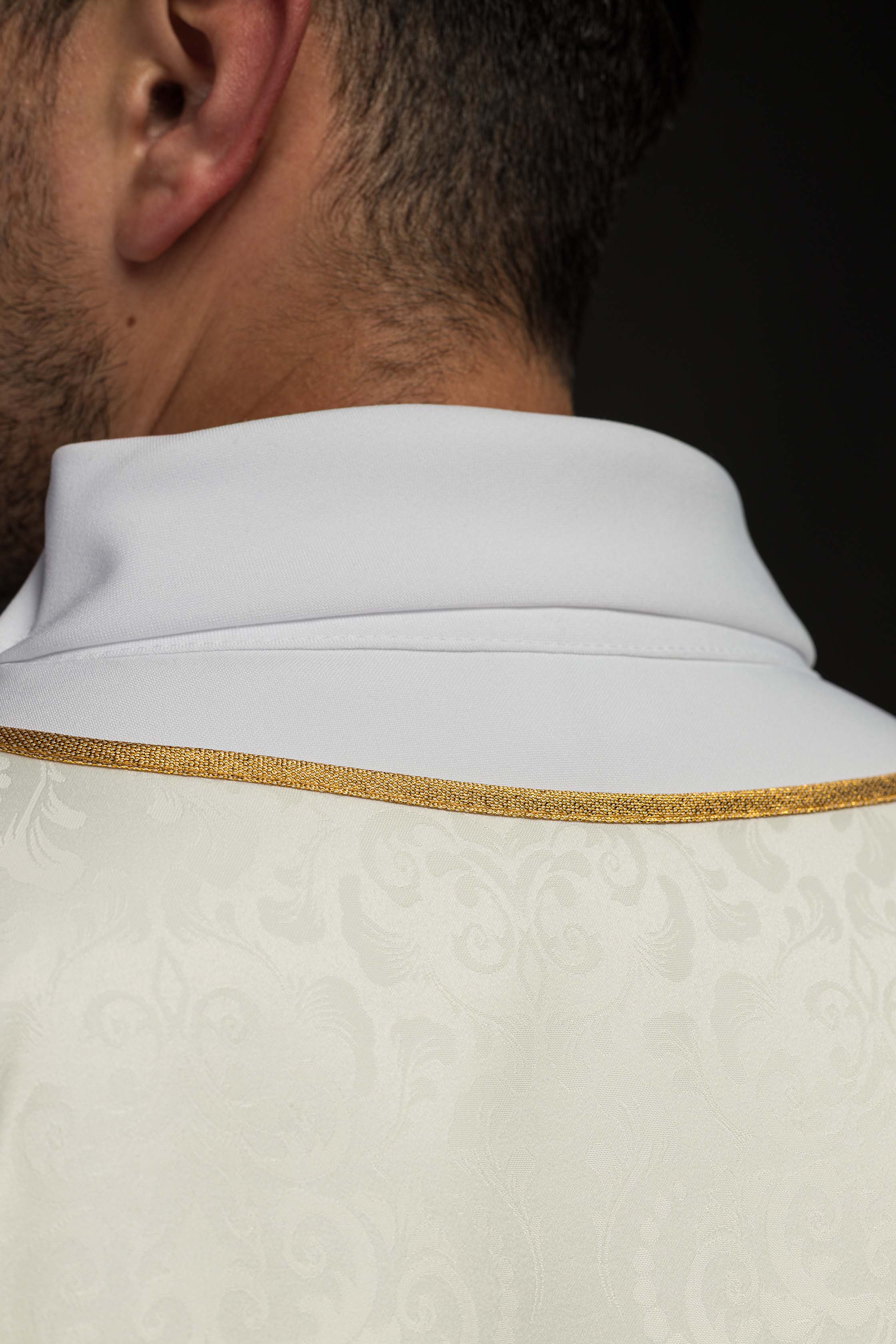 Ecru Liturgical Chasuble with Embroidered Chalice and Host on Jacquard Fabric