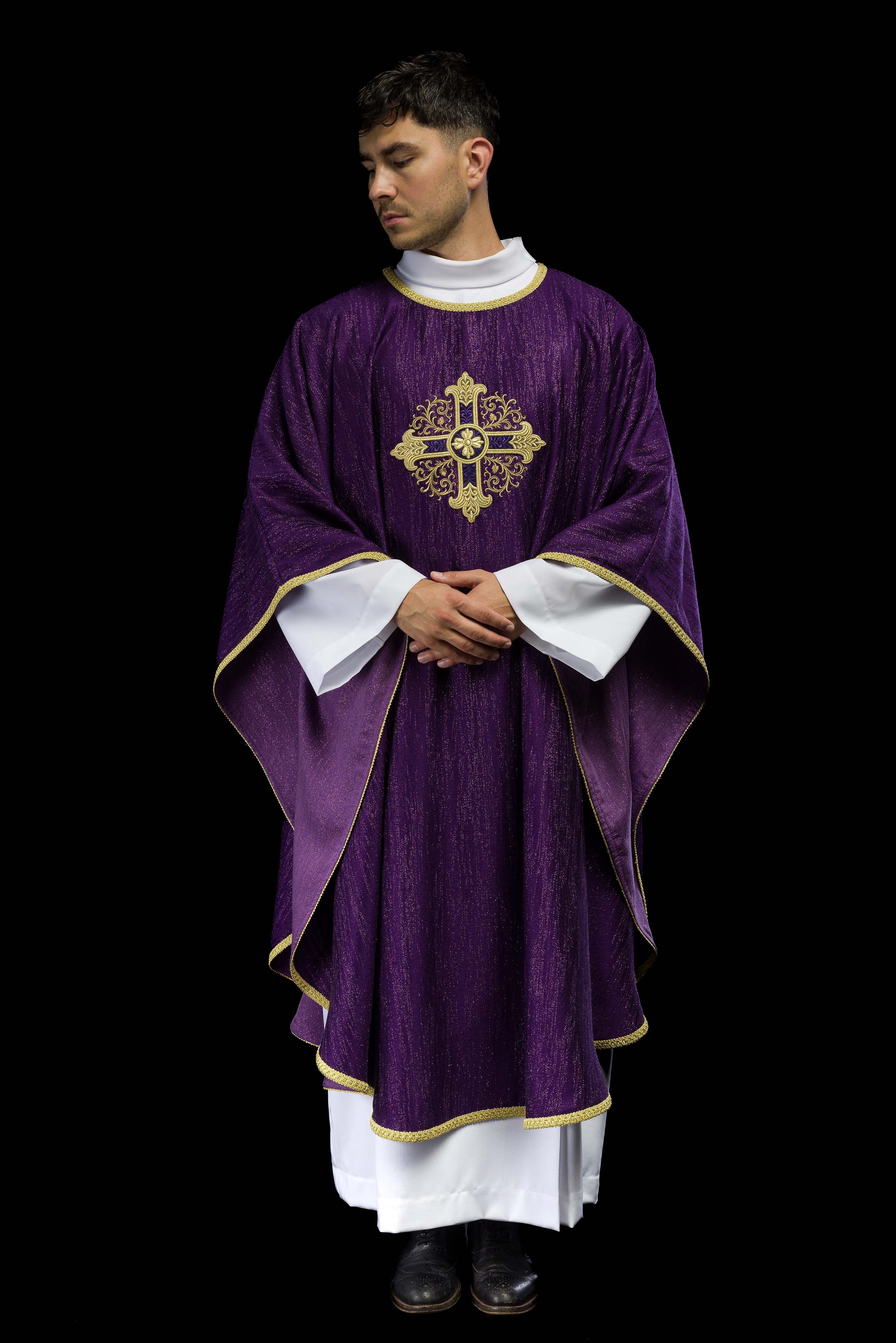 Purple Liturgical Chasuble with Embroidered Cross – Decorative Fabric