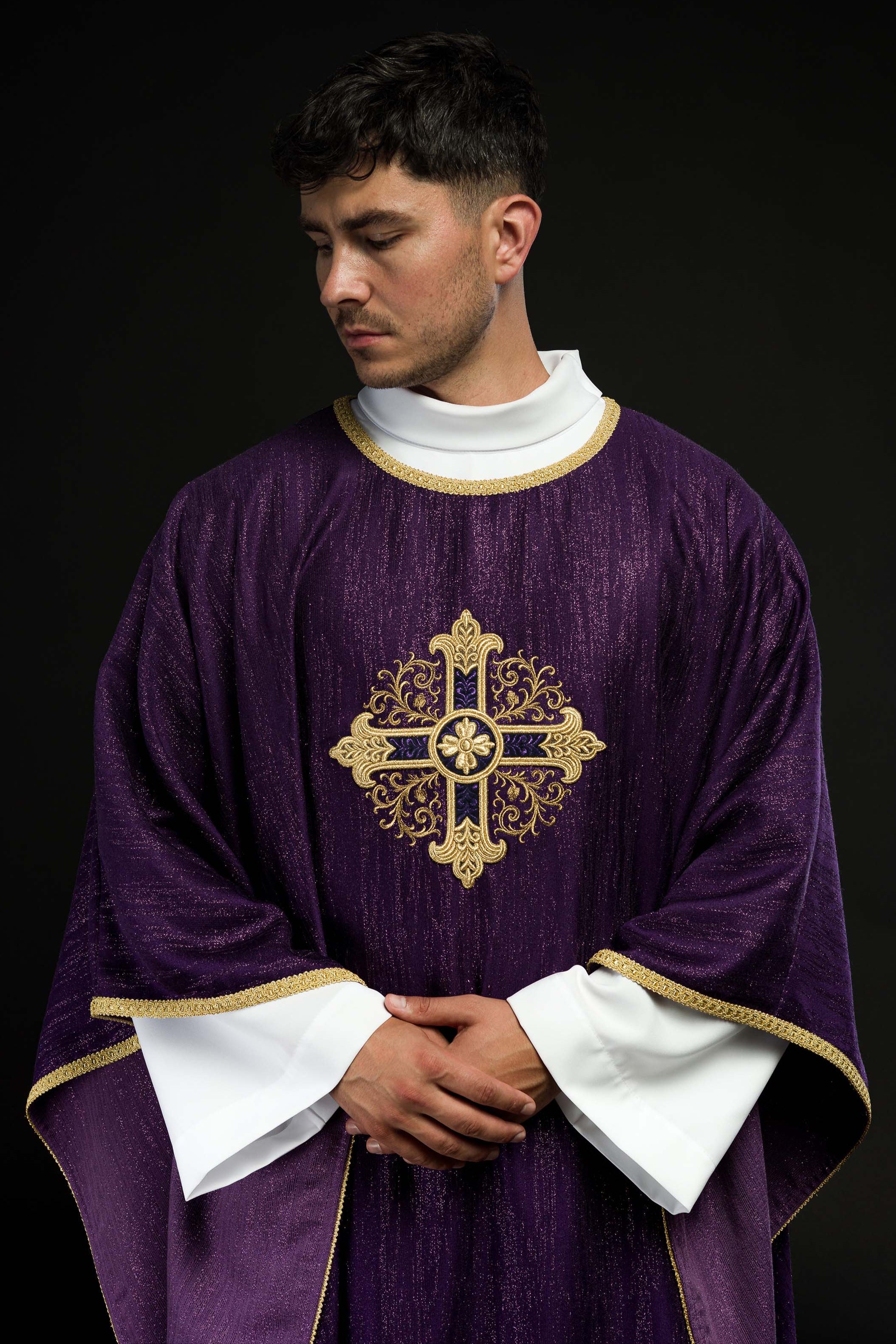 Purple Liturgical Chasuble with Embroidered Cross – Decorative Fabric