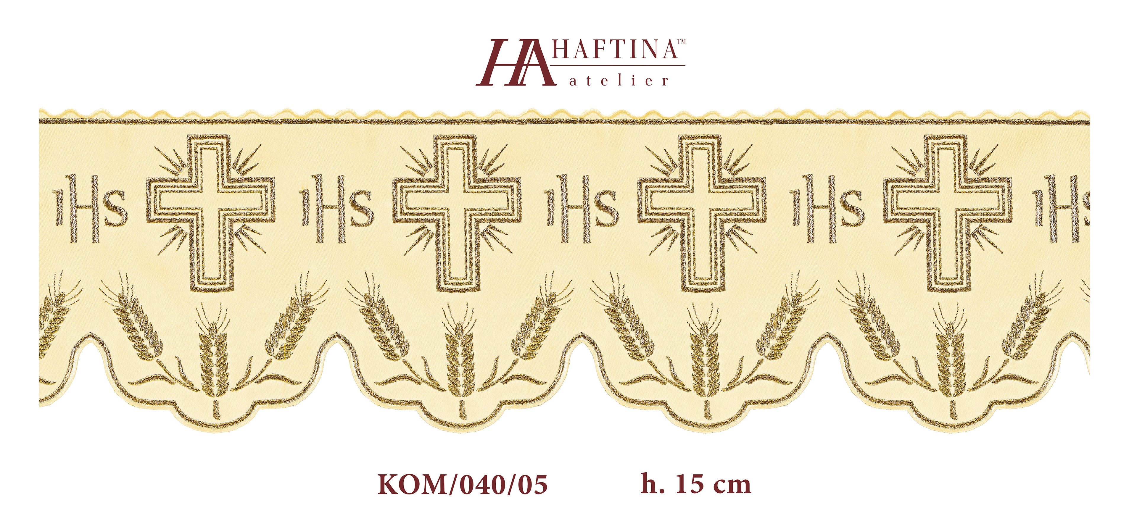 Cream colored liturgical superfrontal with IHS and cross gold embroidery - HAFTINAUSA.COM