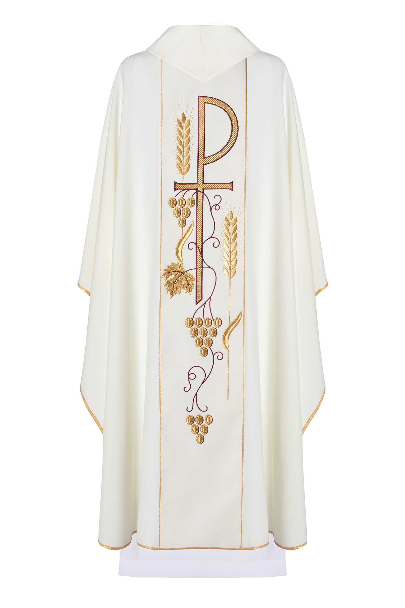 Chasuble embroidered with IHS Chalice pattern in ecru - HAFTINAUSA.COM