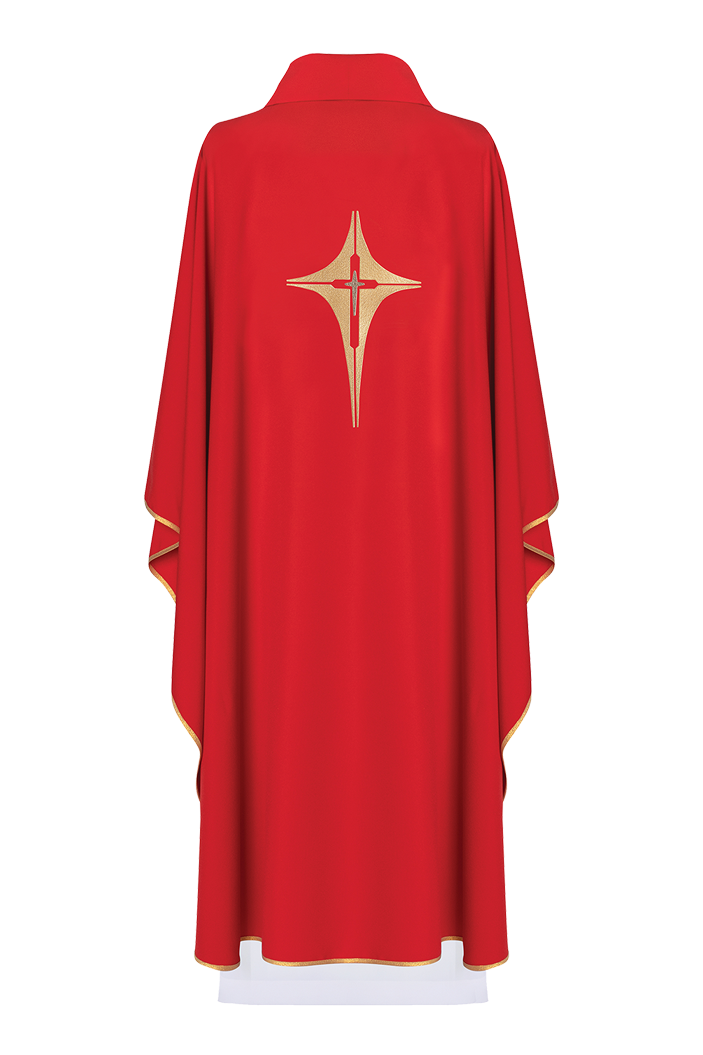 Red chasuble embroidered with cross motif - HAFTINAUSA.COM