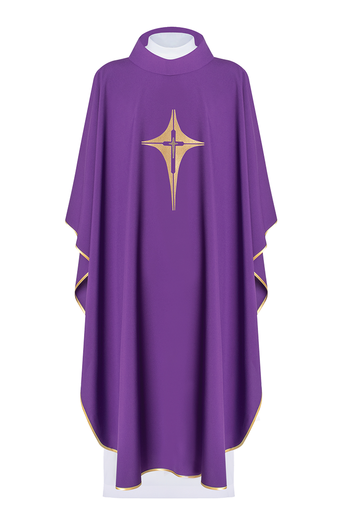 Purple chasuble embroidered with cross motif - HAFTINAUSA.COM