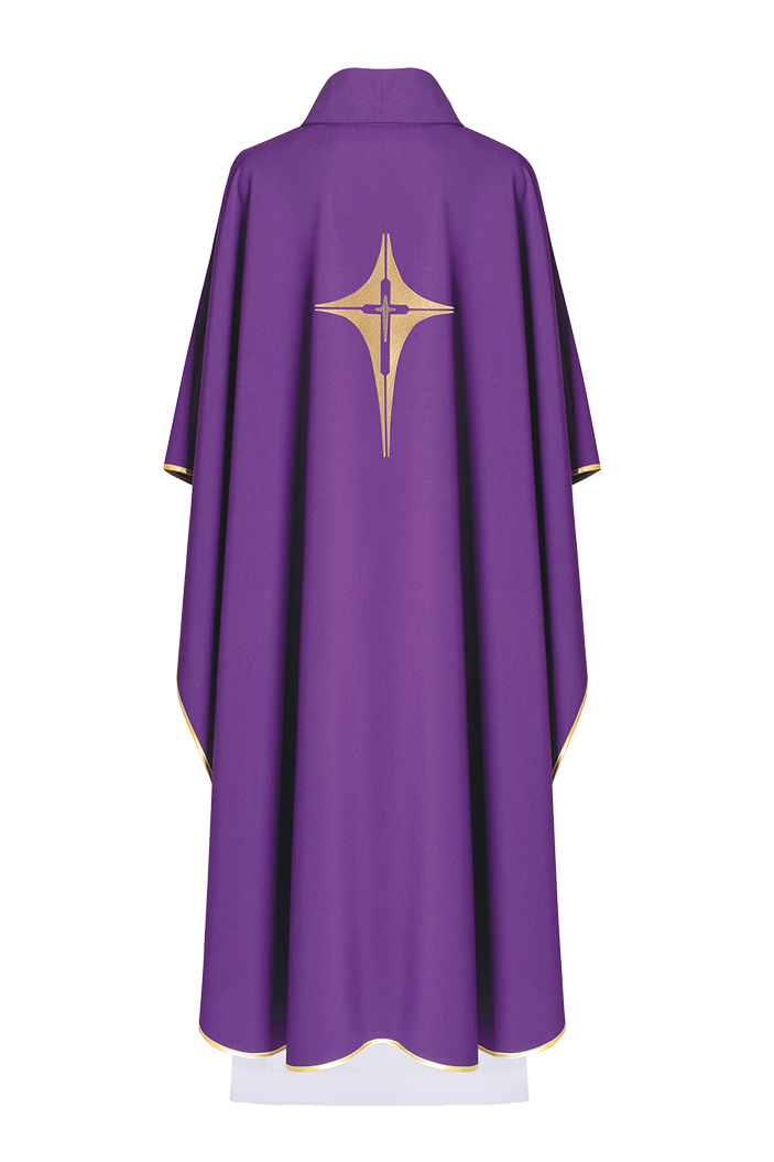 Purple chasuble embroidered with cross motif - HAFTINAUSA.COM