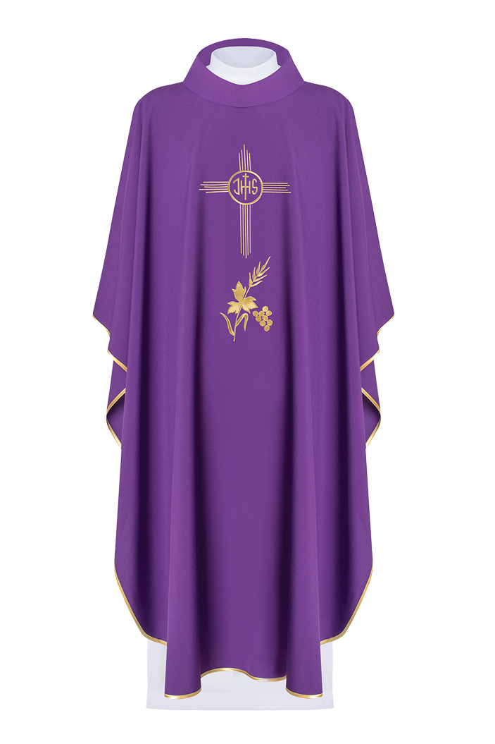 Purple chasuble embroidered with IHS motif - HAFTINAUSA.COM