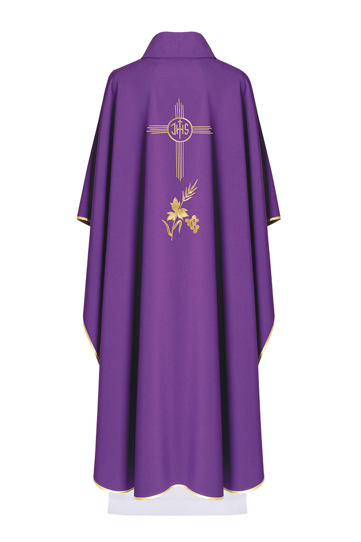 Purple chasuble embroidered with IHS motif - HAFTINAUSA.COM