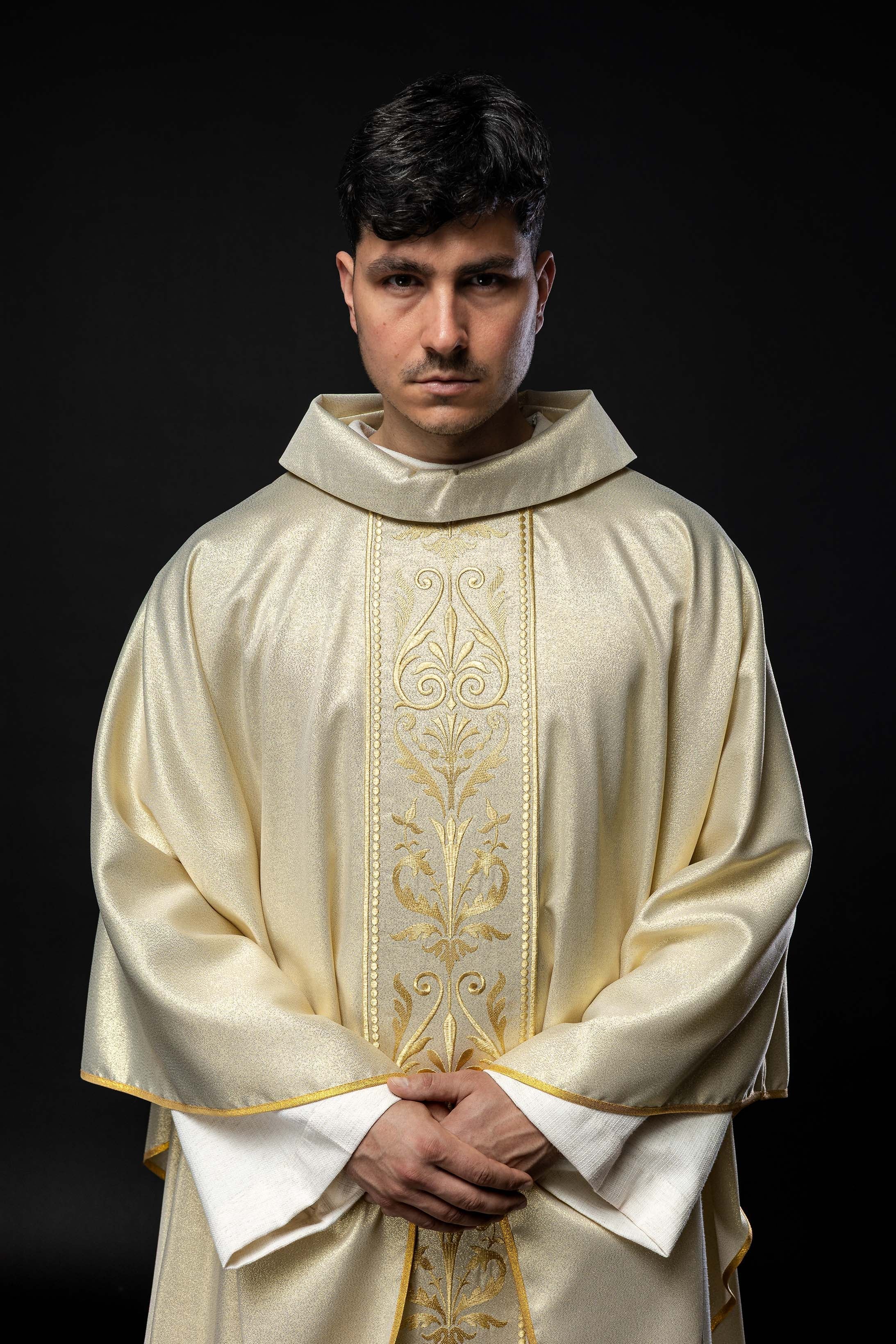 Liturgical chasuble with a decorated gold embroidered belt
