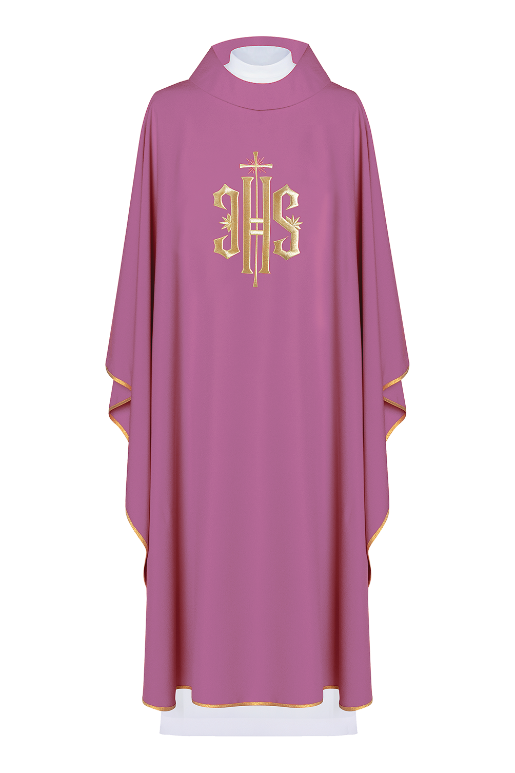 Classic pink chasuble with 3D IHS motif