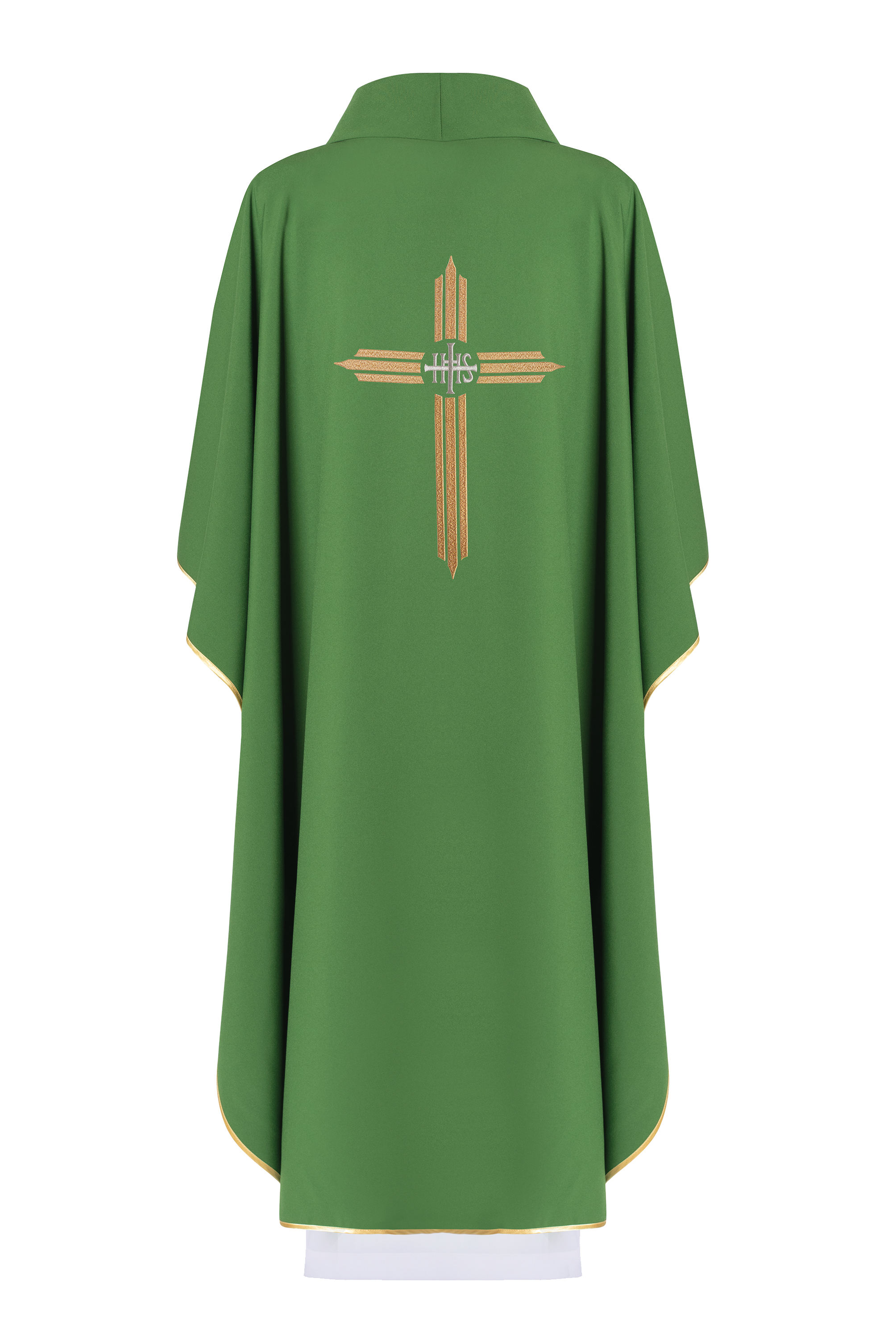 Green chasuble embroidered with the symbol of Cross IHS - HAFTINAUSA.COM