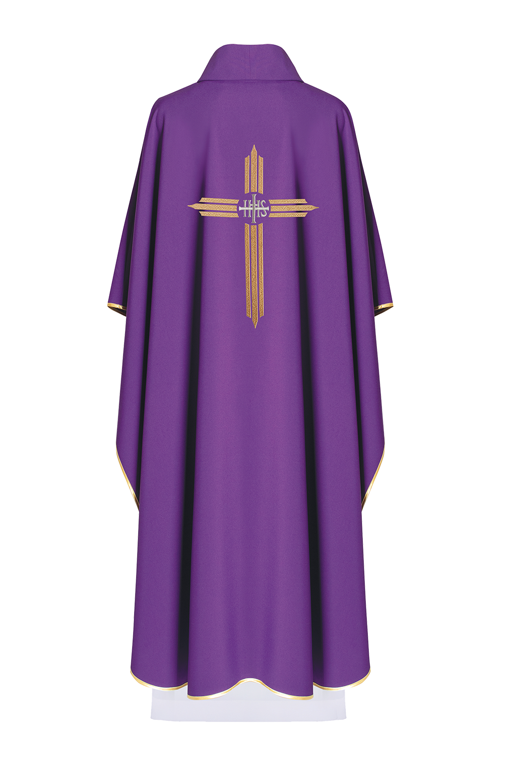 Purple chasuble embroidered with the symbol of Cross IHS - HAFTINAUSA.COM