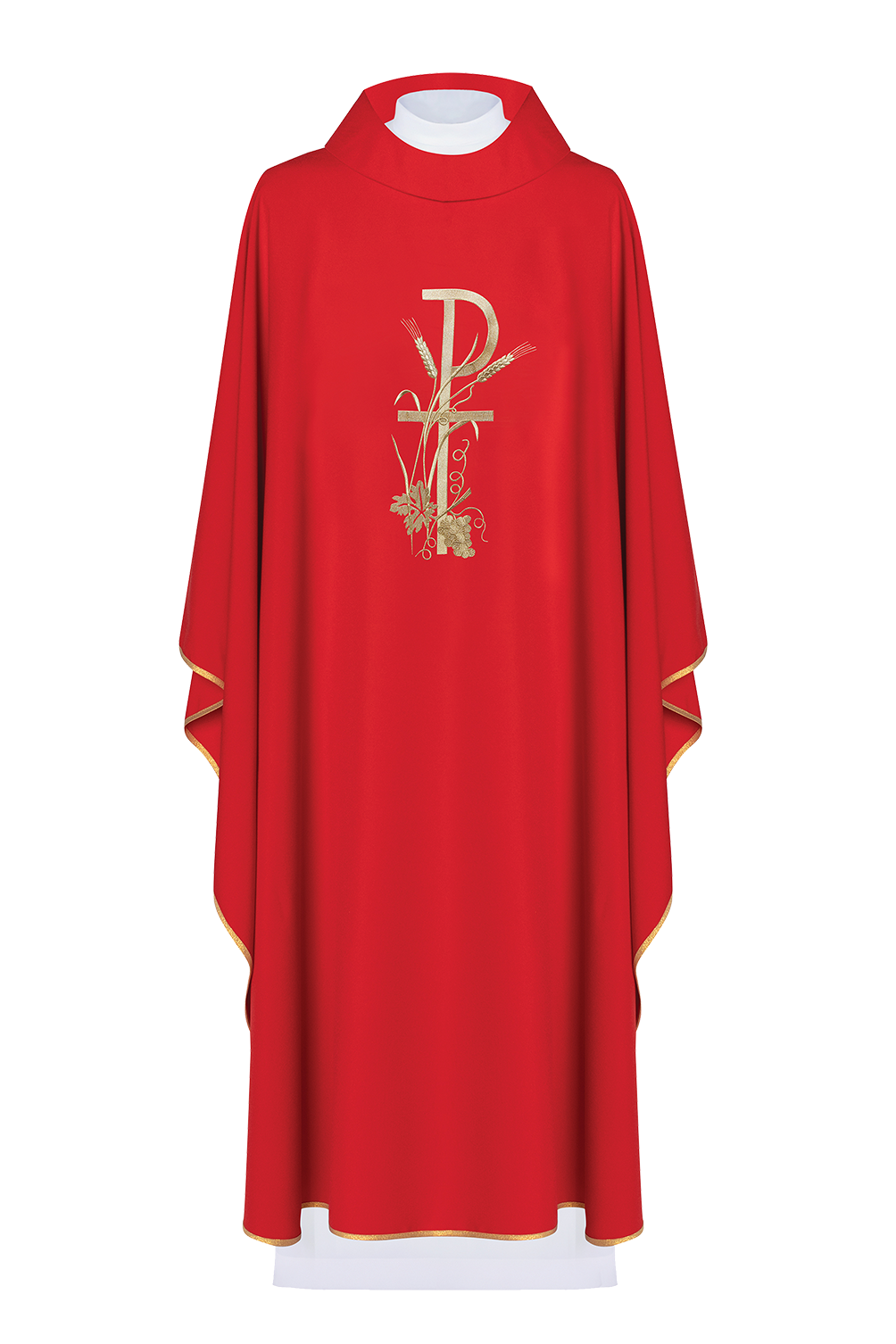 Red chasuble with golden cross embroidery