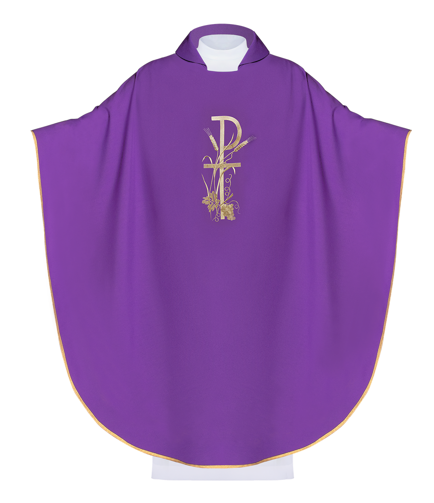 Purple chasuble with wide collar and gold embroidery PA