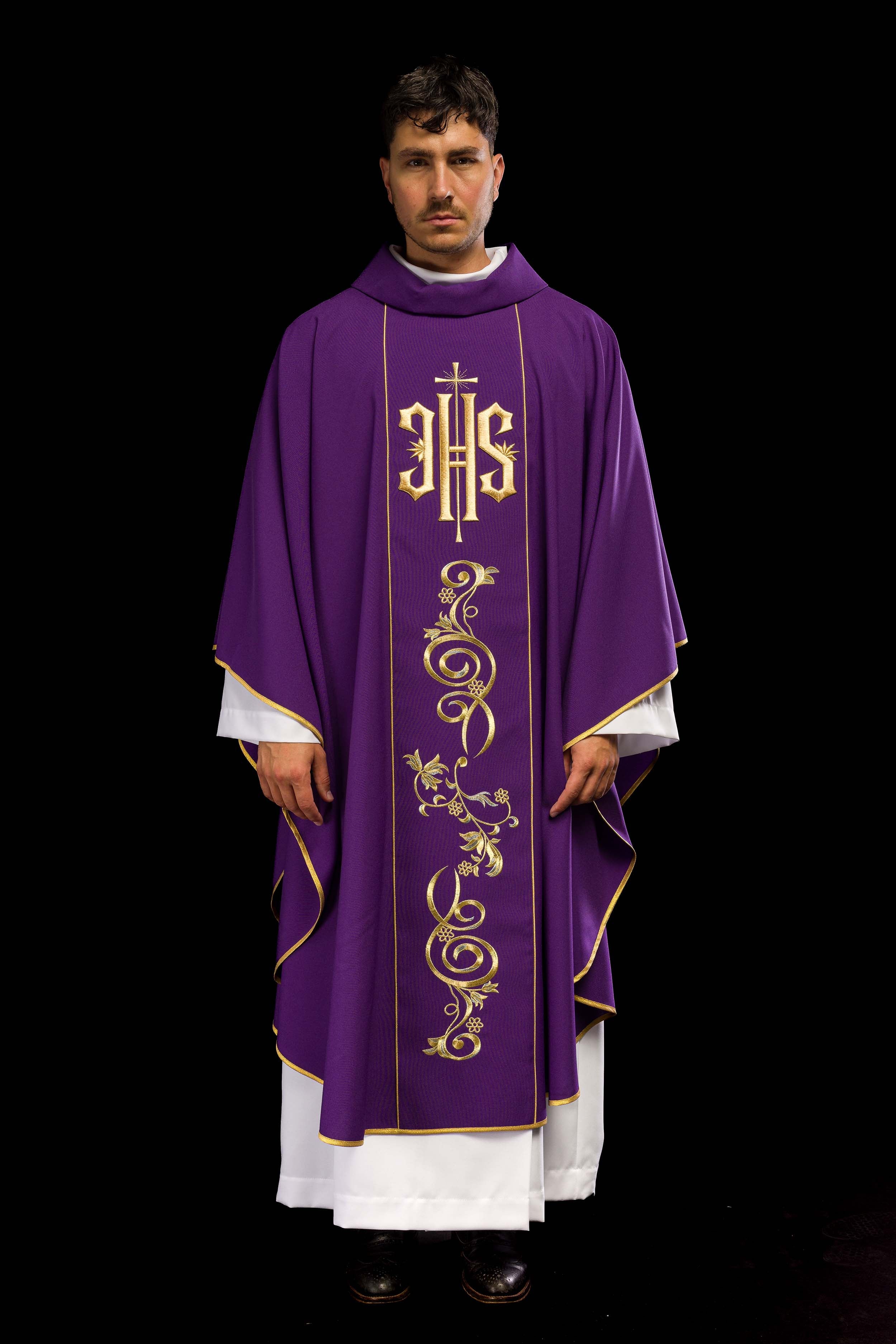Purple chasuble with IHS motif