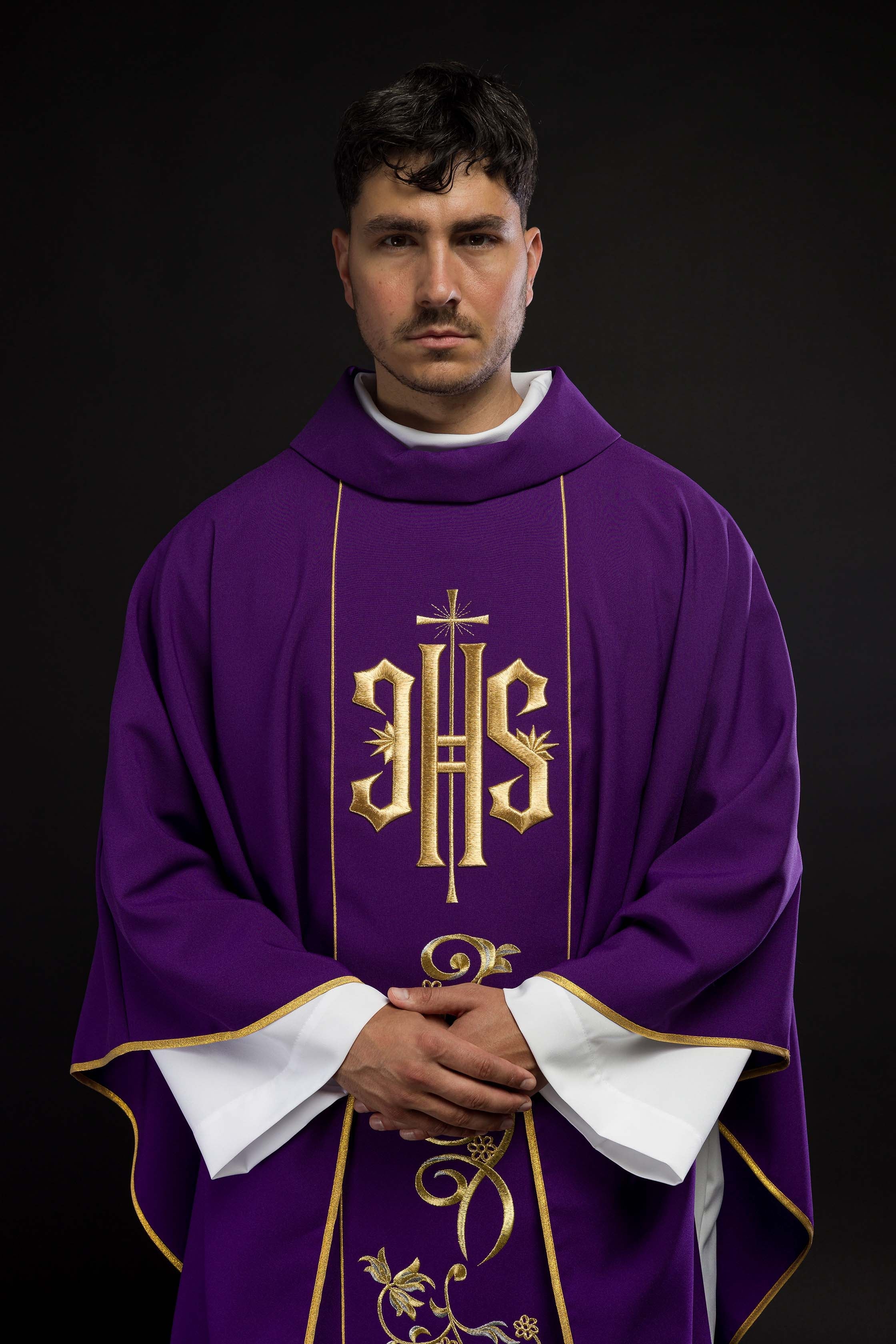 Purple chasuble with IHS motif