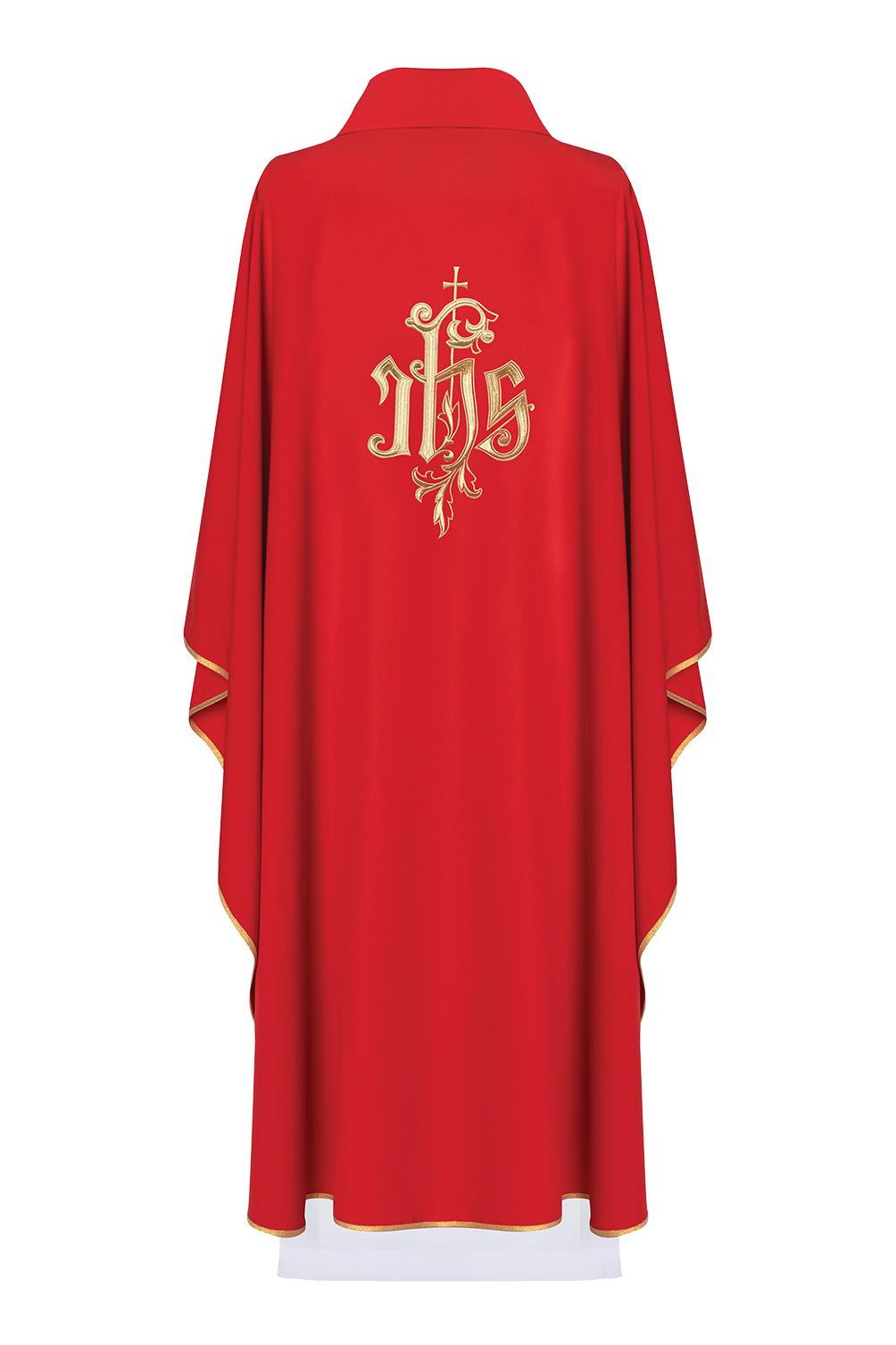 Red chasuble with classic gold JHS