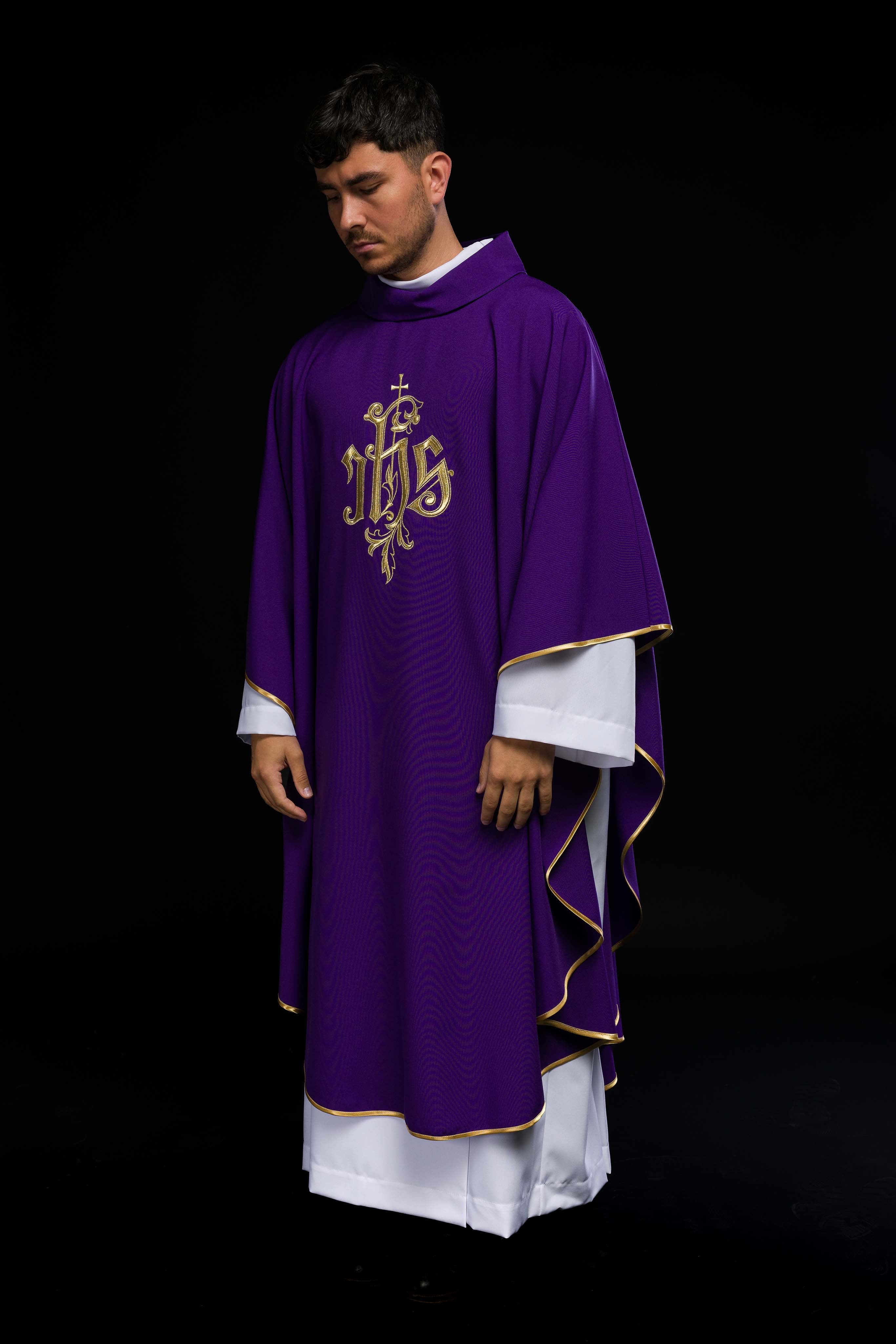 Purple chasuble with JHS gold symbol