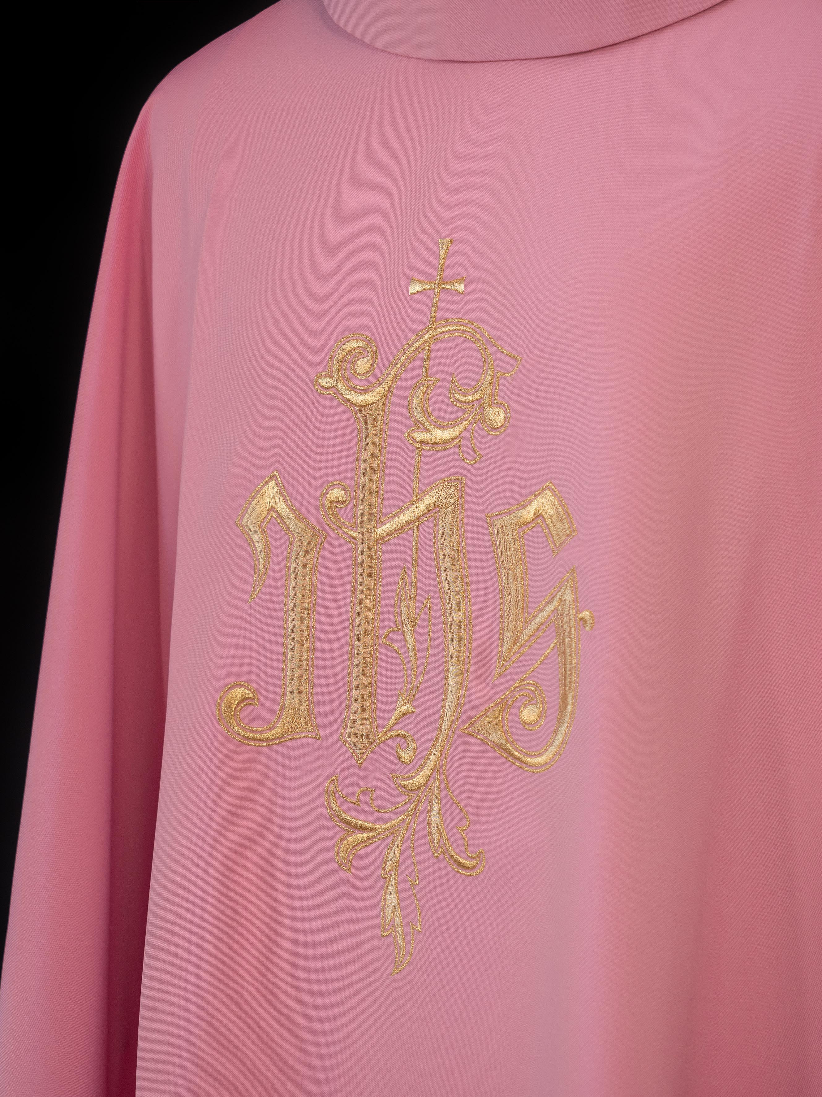 Pink chasuble with classic JHS