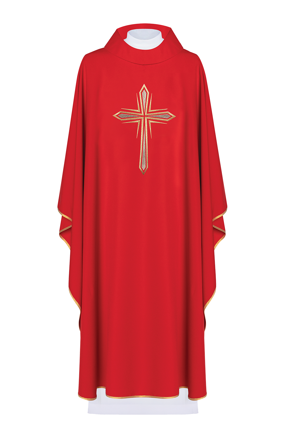 Red chasuble embroidered with cross pattern