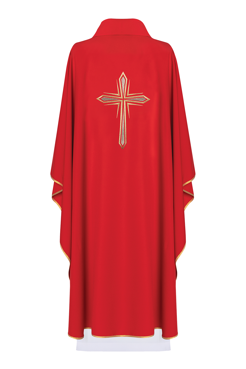 Red chasuble embroidered with cross pattern