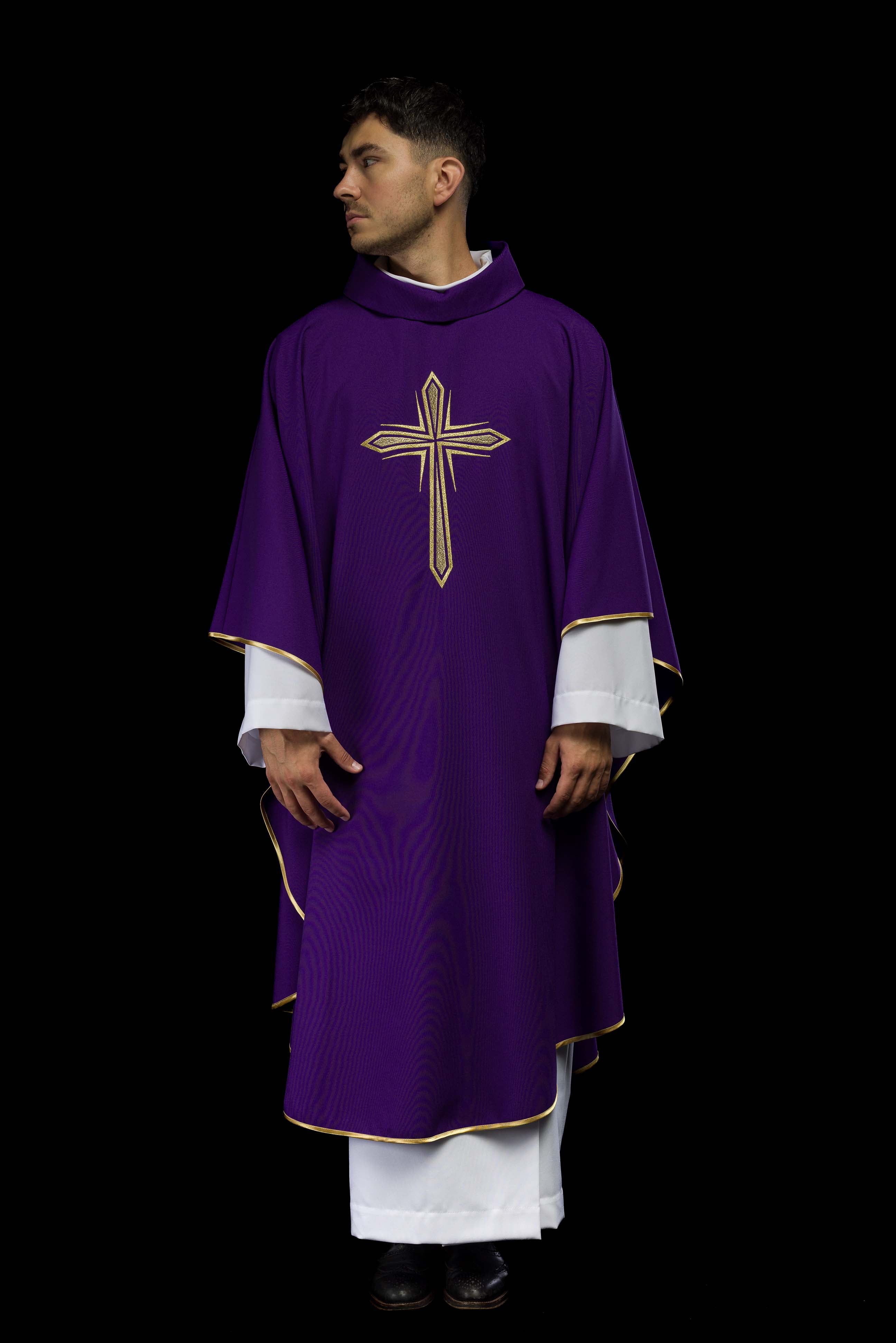 Purple chasuble with cross embroidery