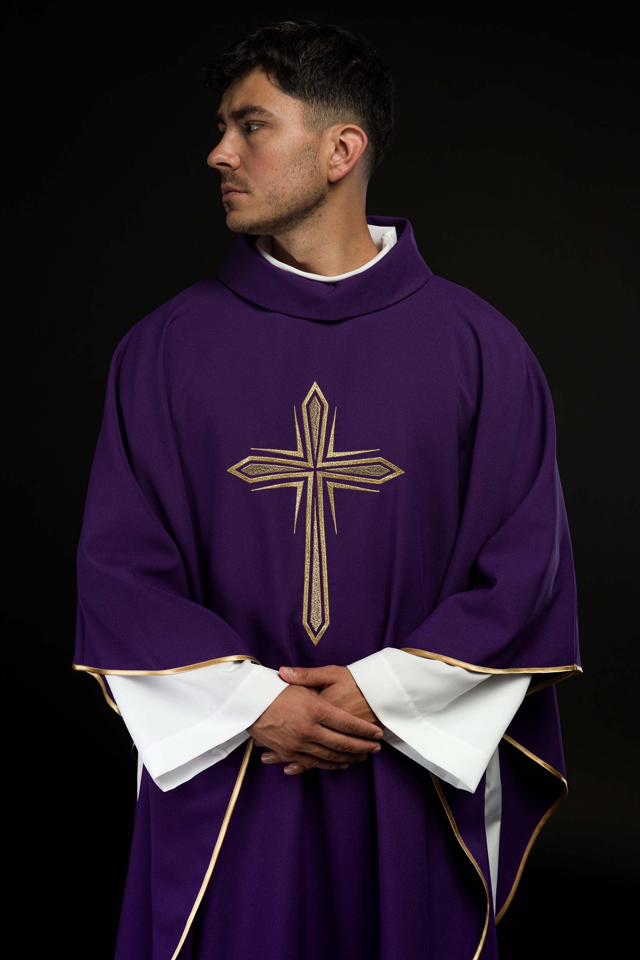 Purple chasuble with cross embroidery