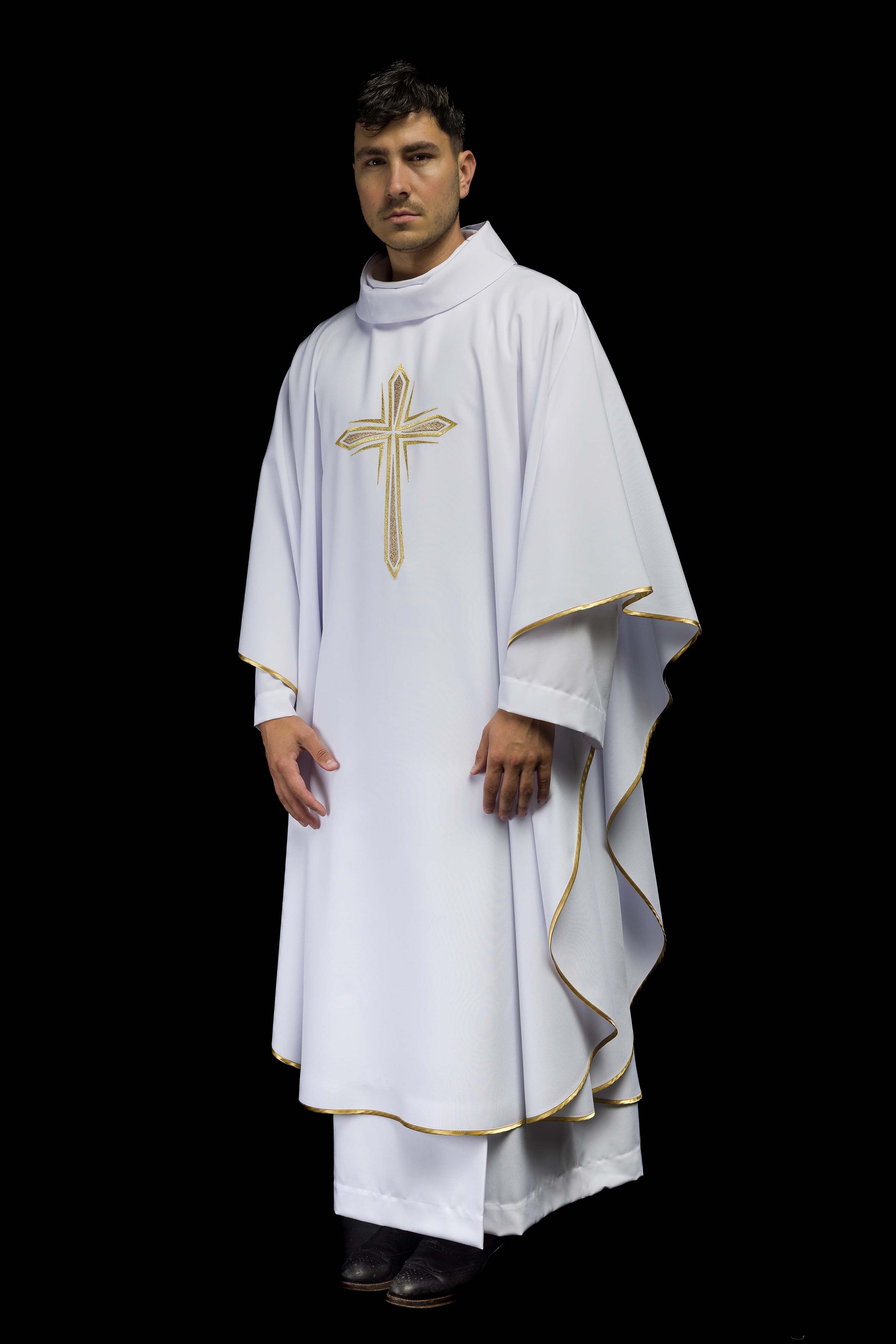 White Embroidered Chasuble with the Holy Cross Motif
