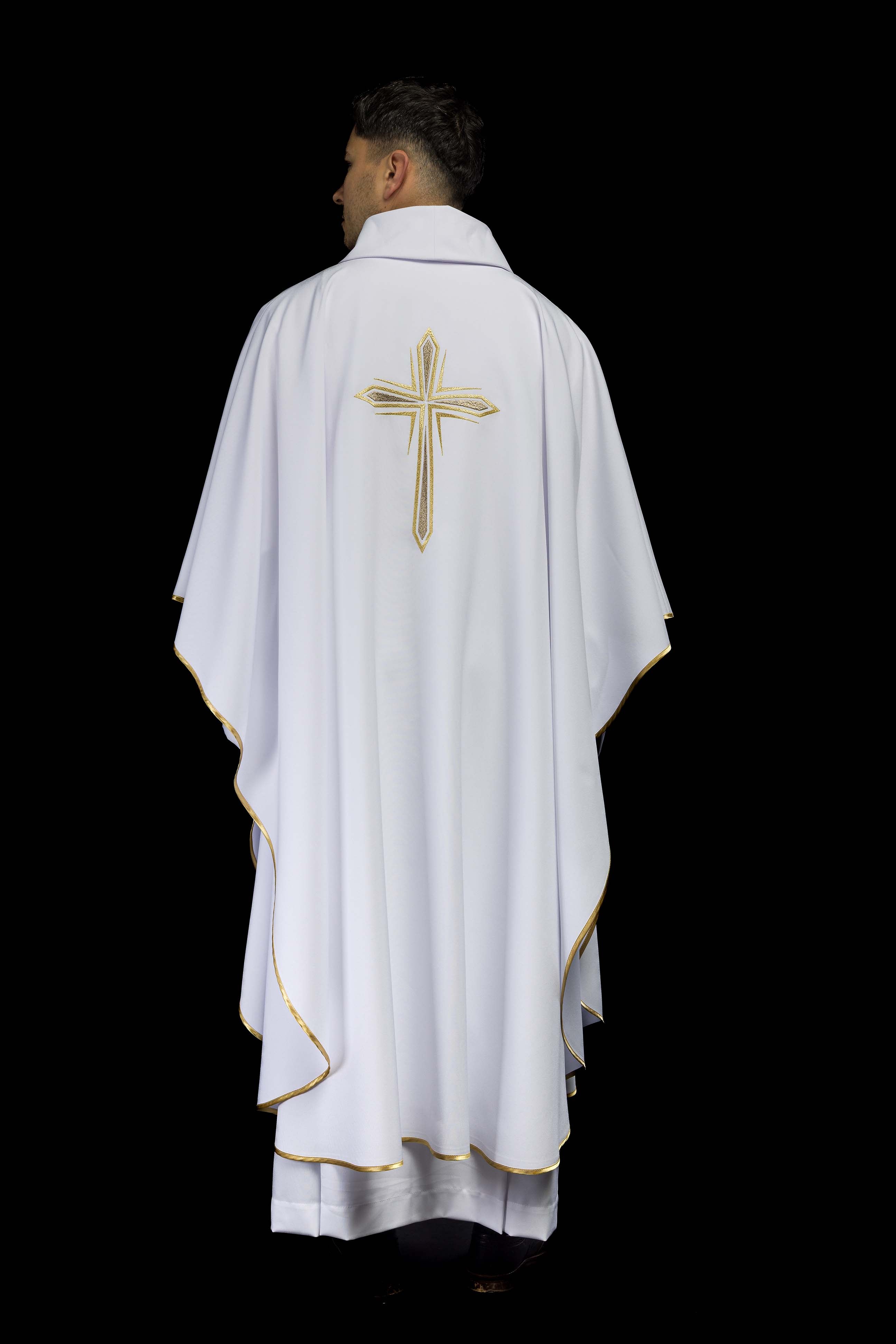 White Embroidered Chasuble with the Holy Cross Motif
