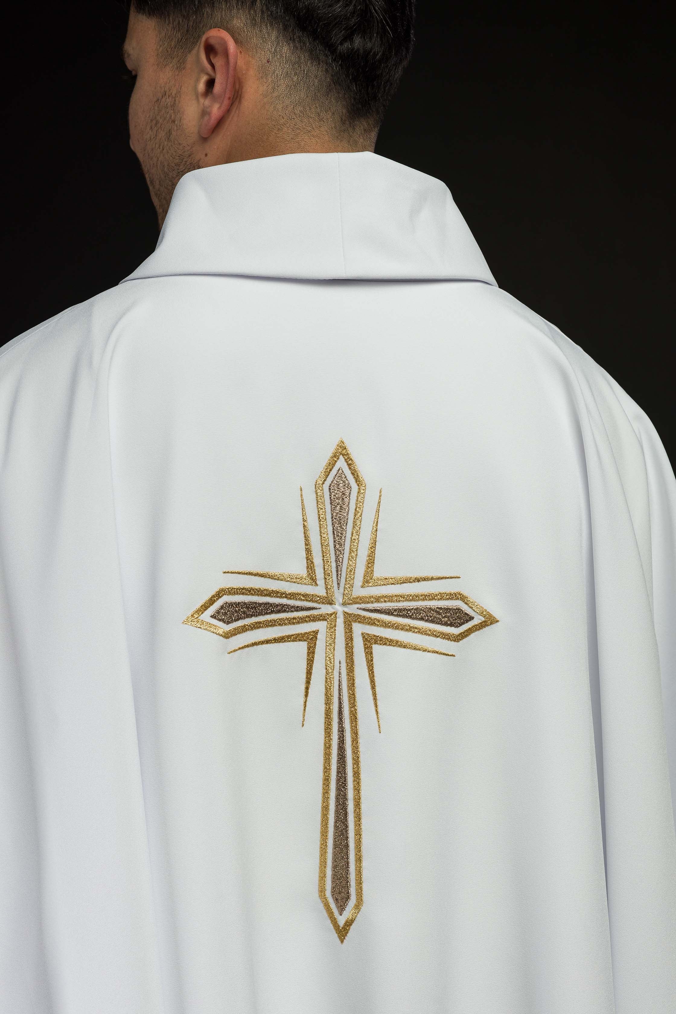 White Embroidered Chasuble with the Holy Cross Motif