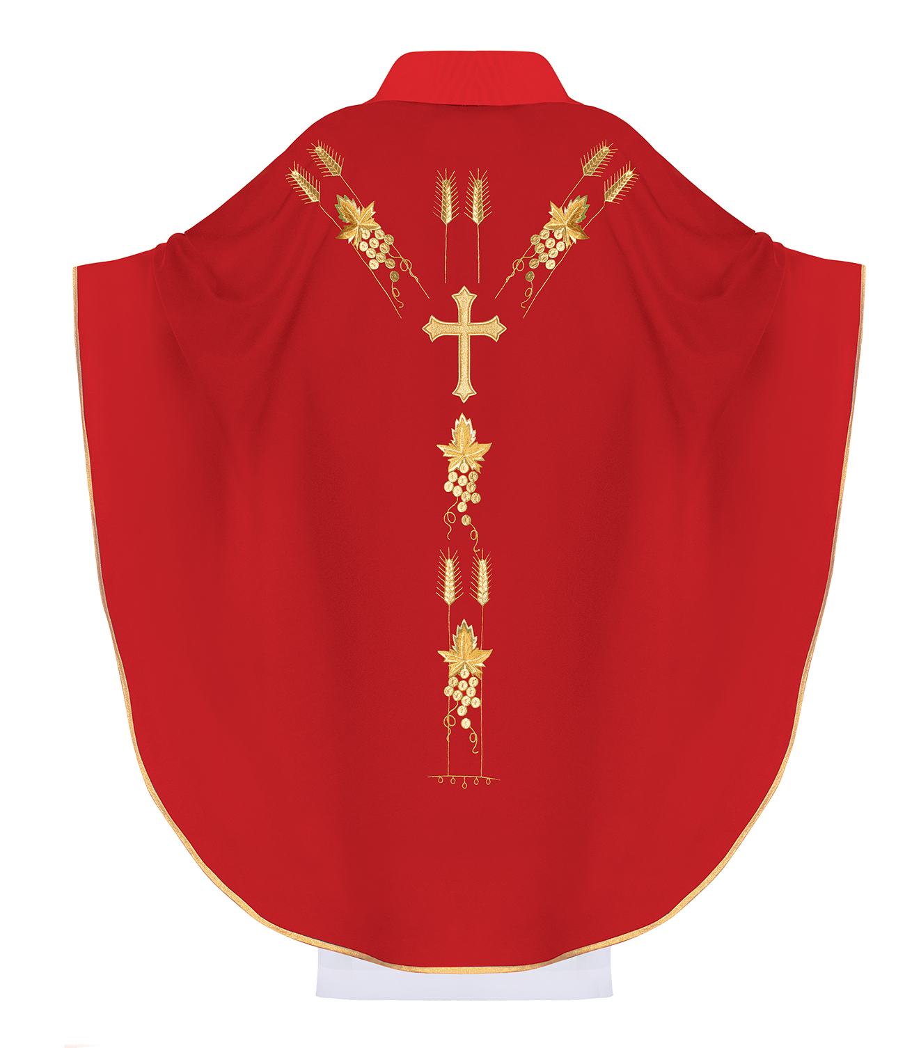 Chasuble embroidered with IHS and grape symbols in red - HAFTINAUSA.COM