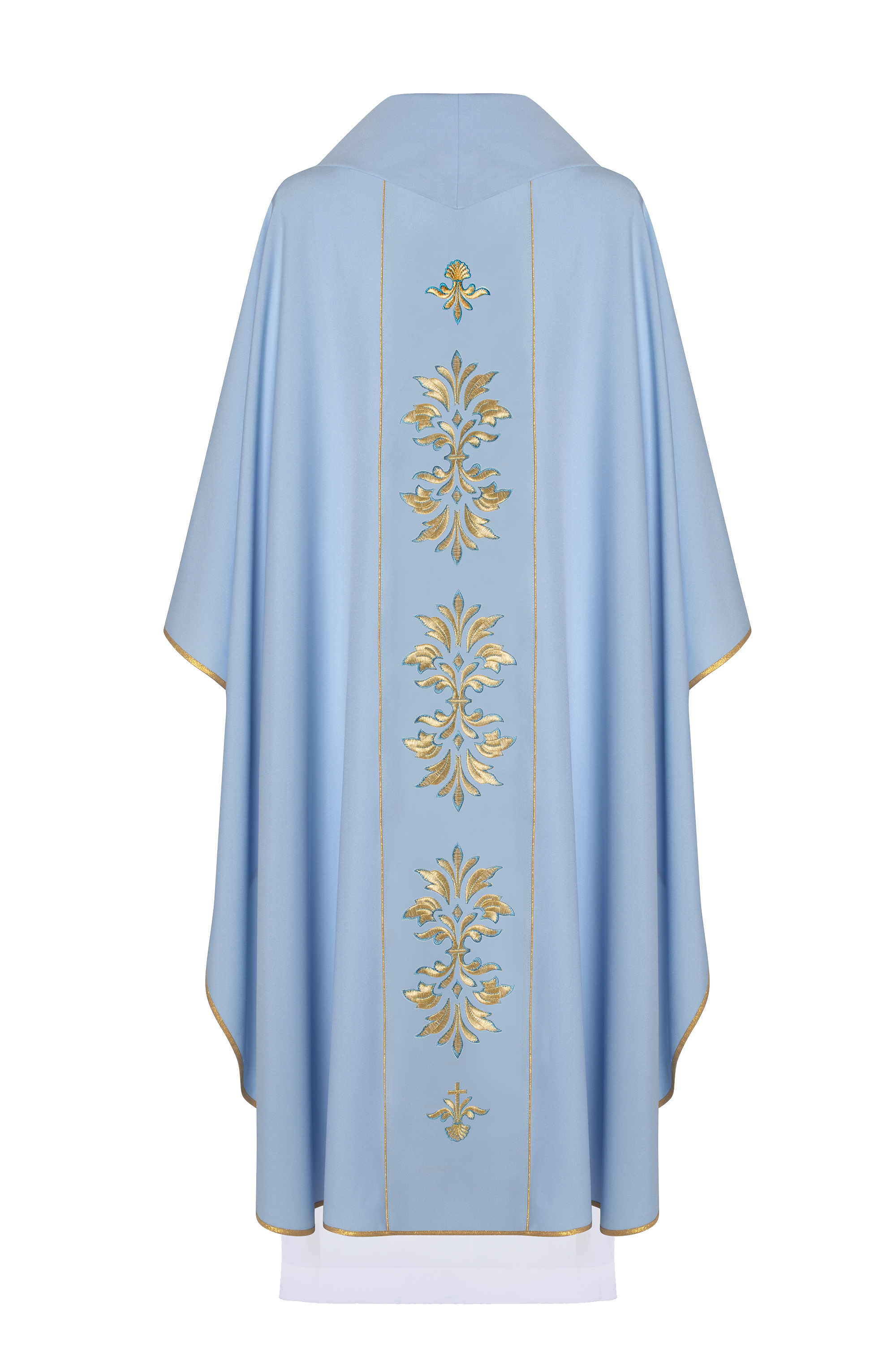 Chasuble embroidered with the Marian motif in blue - HAFTINAUSA.COM