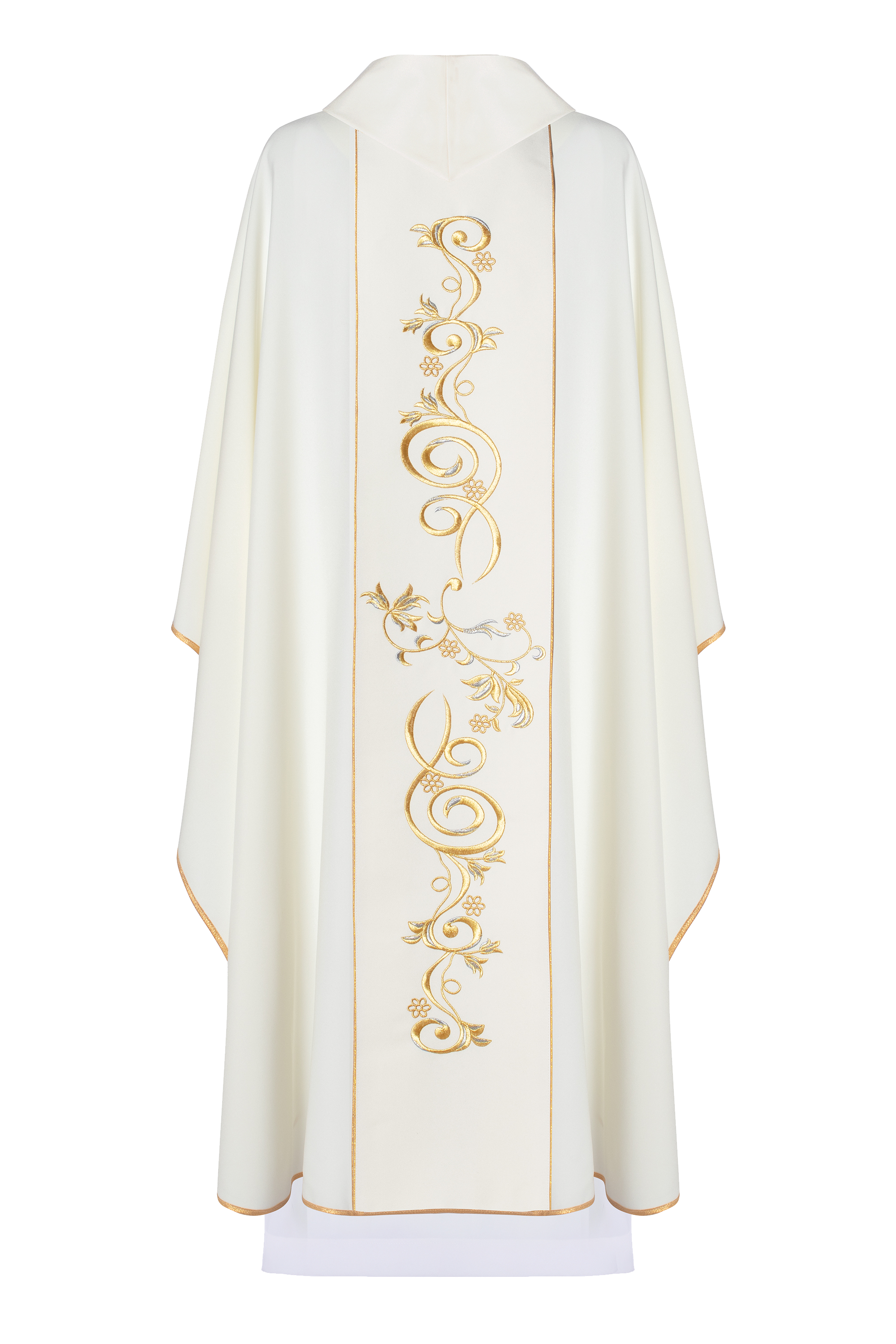 Marian liturgical chasuble with an embroidered belt in ecru