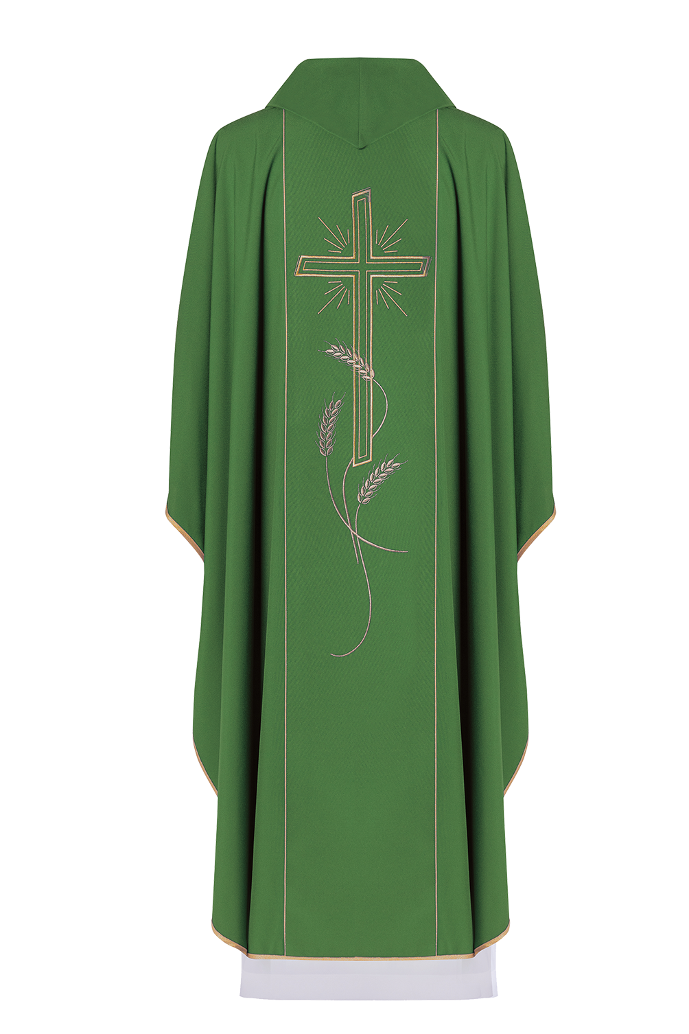 Green chasuble with embroidered Cross IHS symbol - HAFTINAUSA.COM