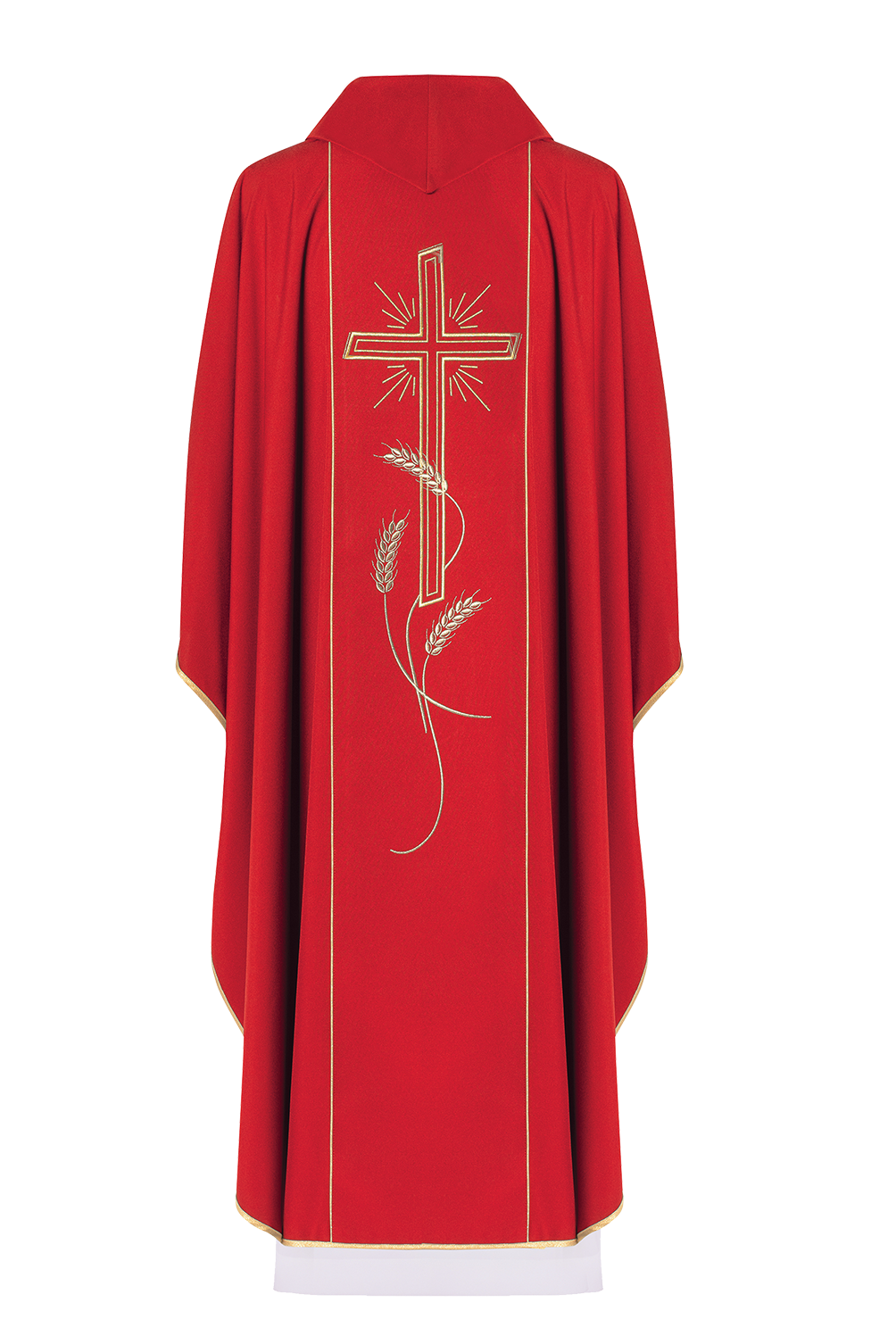 Red chasuble with embroidered Cross IHS symbol - HAFTINAUSA.COM