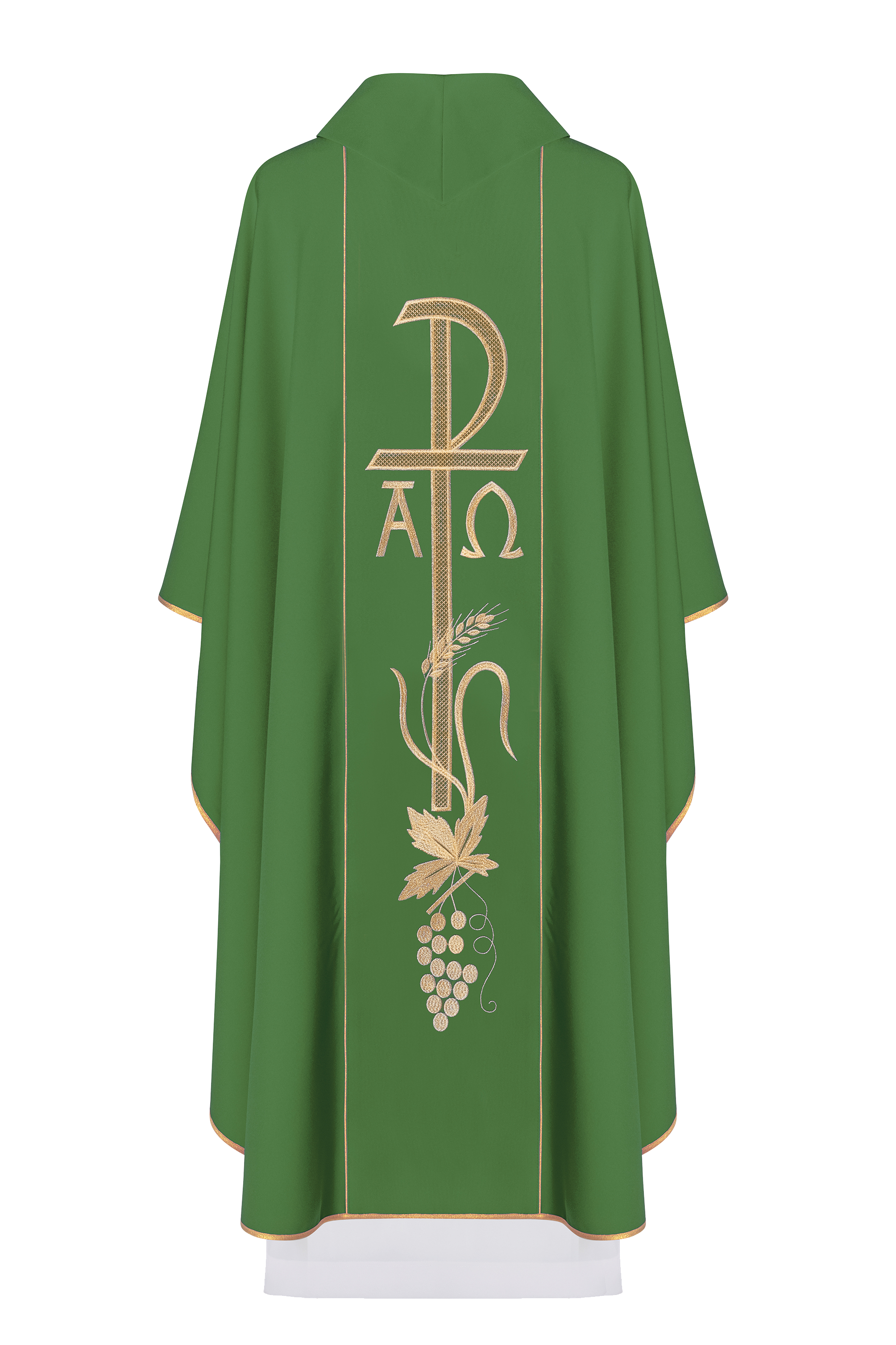 Green Chasuble with Alpha and Omega embroidery - HAFTINAUSA.COM