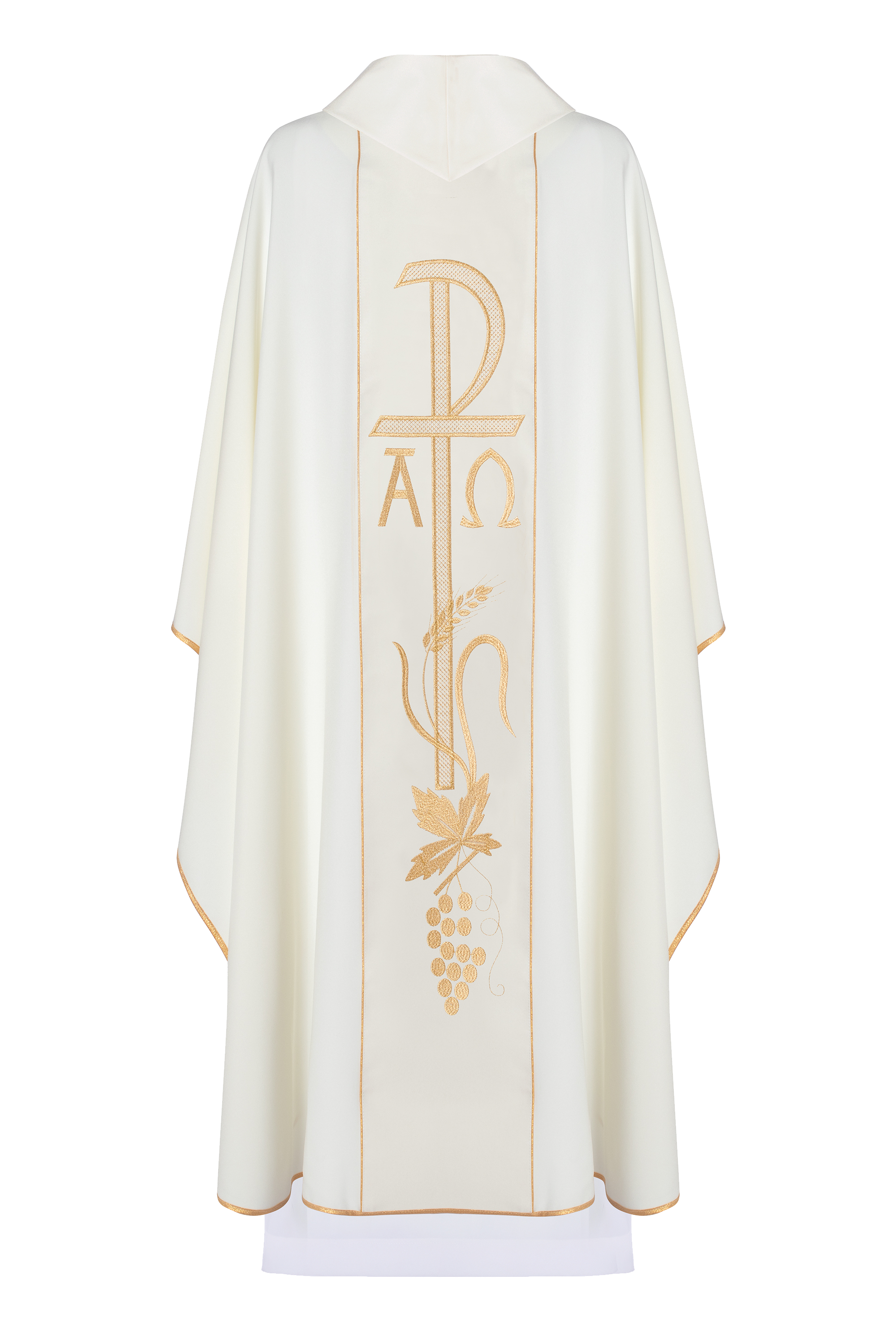 Chasuble with Alpha and Omega embroidery in ecru - HAFTINAUSA.COM