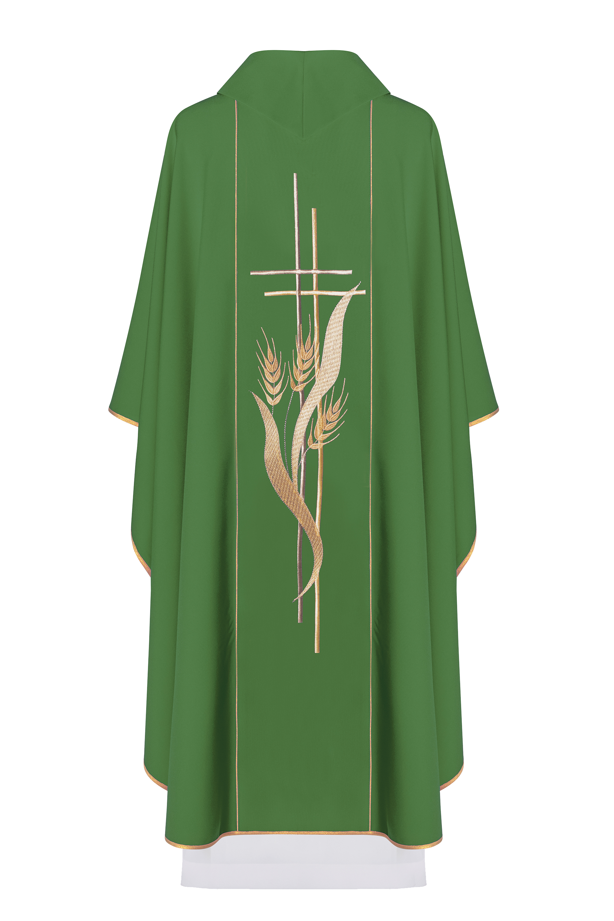 Green chasuble embroidered with motifs of cross and wheat - HAFTINAUSA.COM