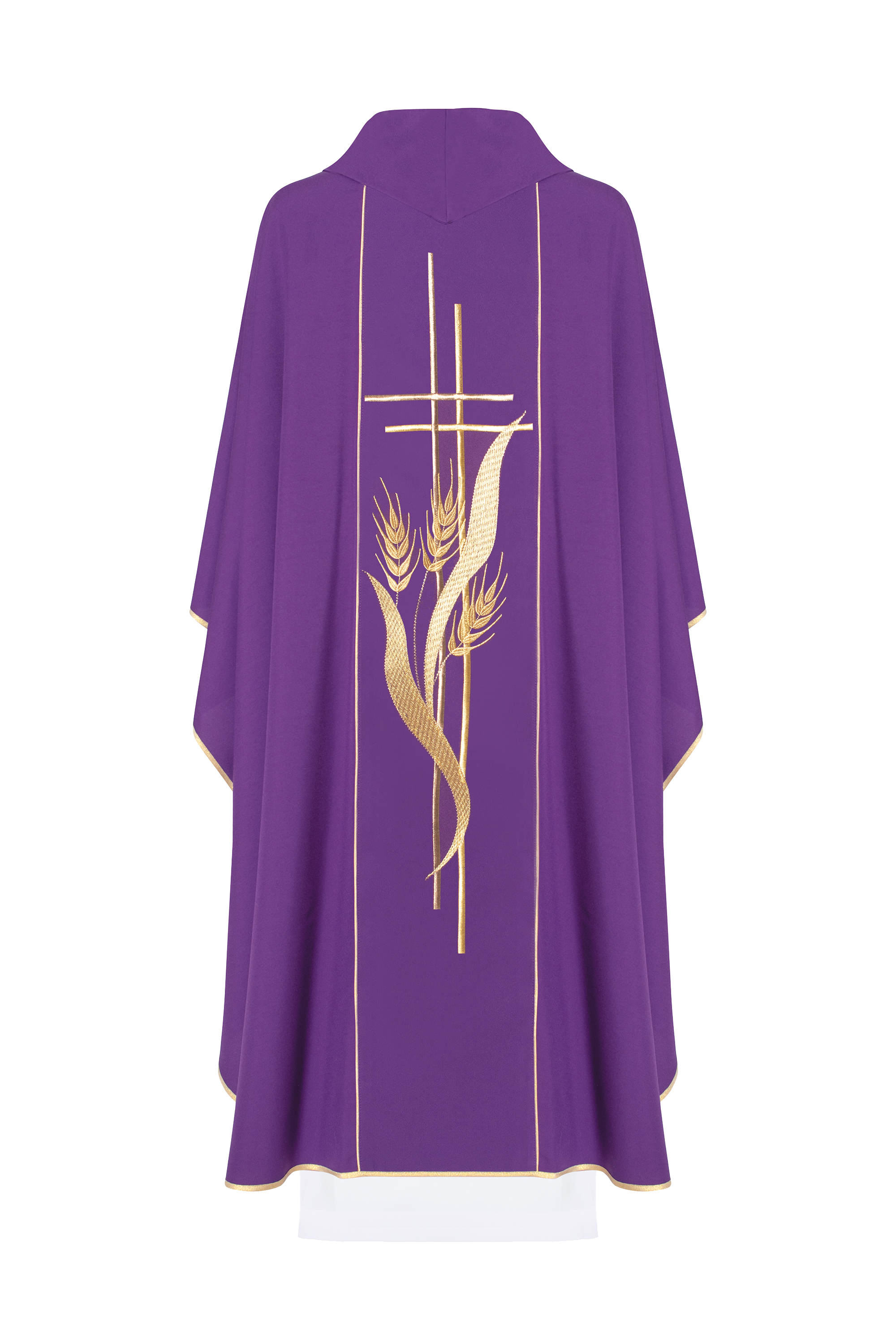 Purple chasuble embroidered with motifs of cross and wheat - HAFTINAUSA.COM