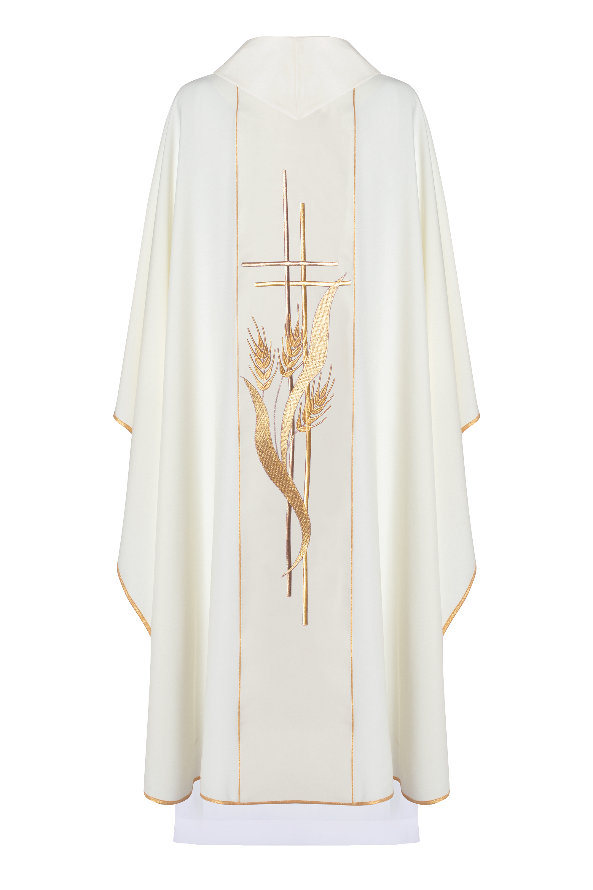 Chasuble embroidered with motifs of cross and wheat in ecru - HAFTINAUSA.COM