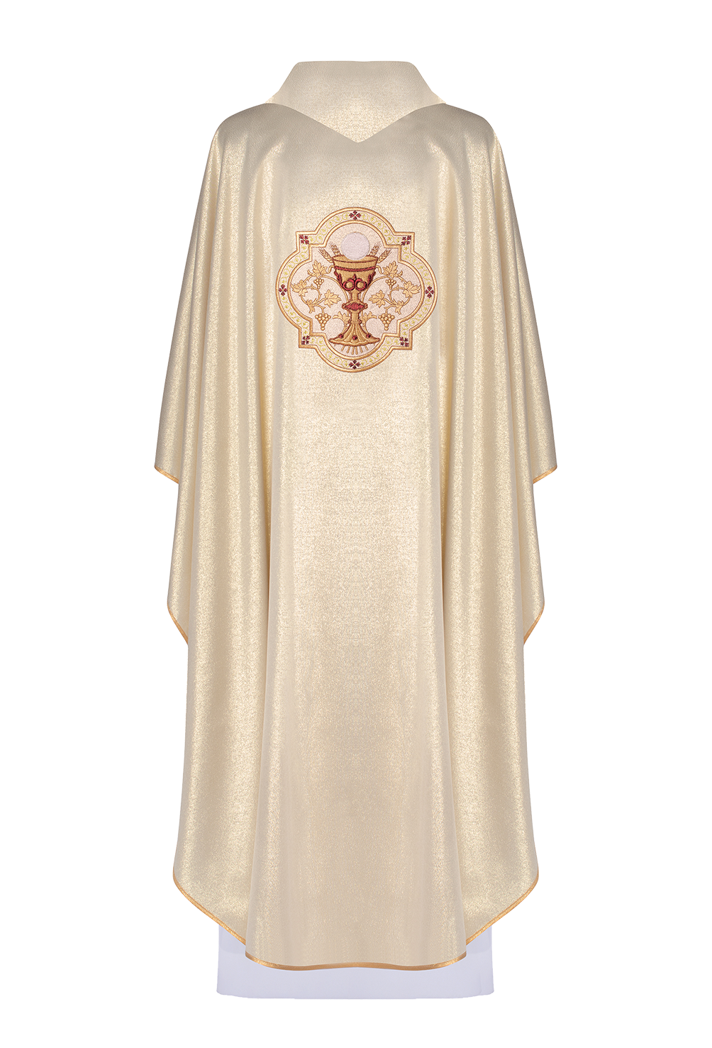 Golden chasuble embroidered with motif of the Sacred Heart of Jesus and Chalice