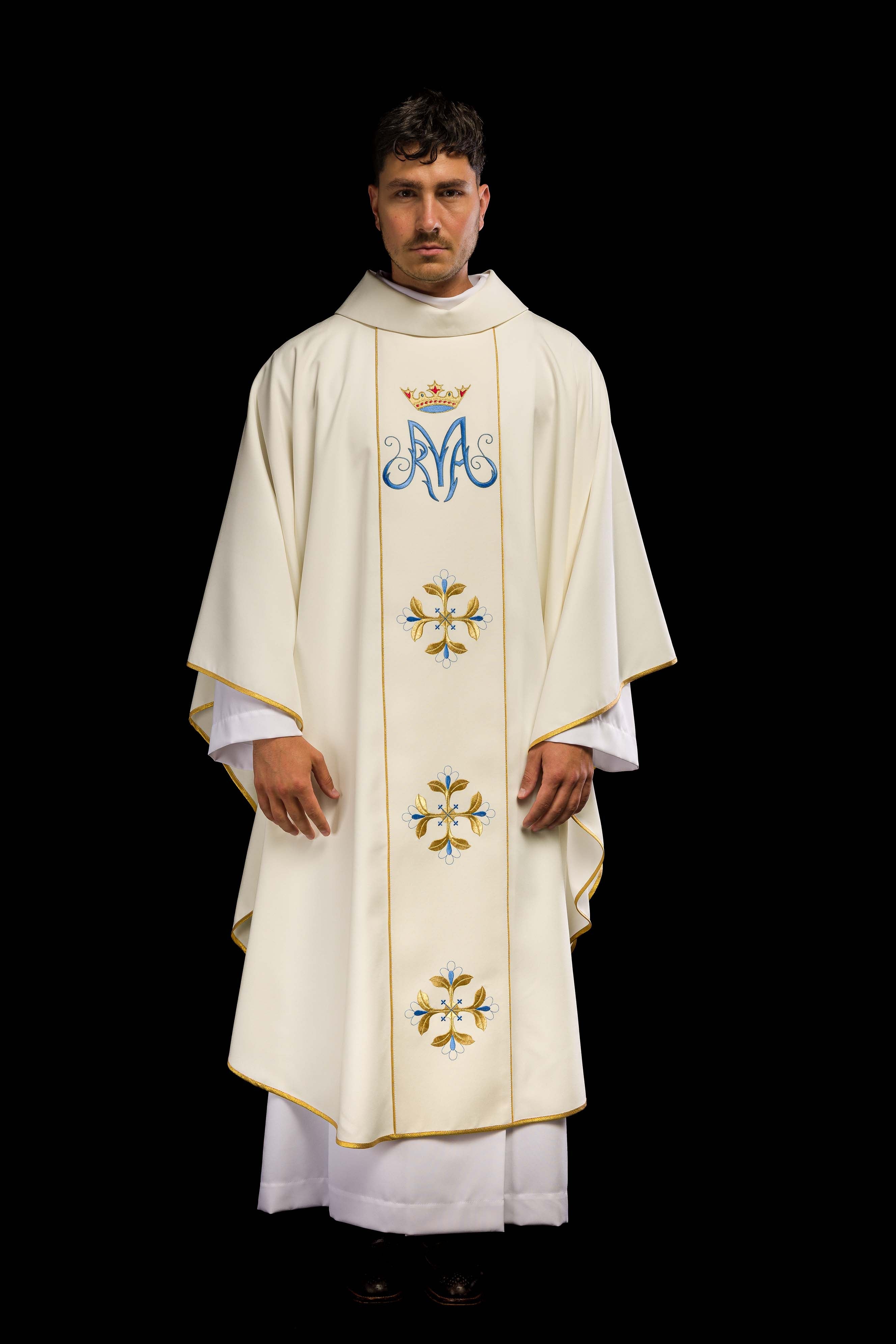 Ivory chasuble with gold Marian embroidery
