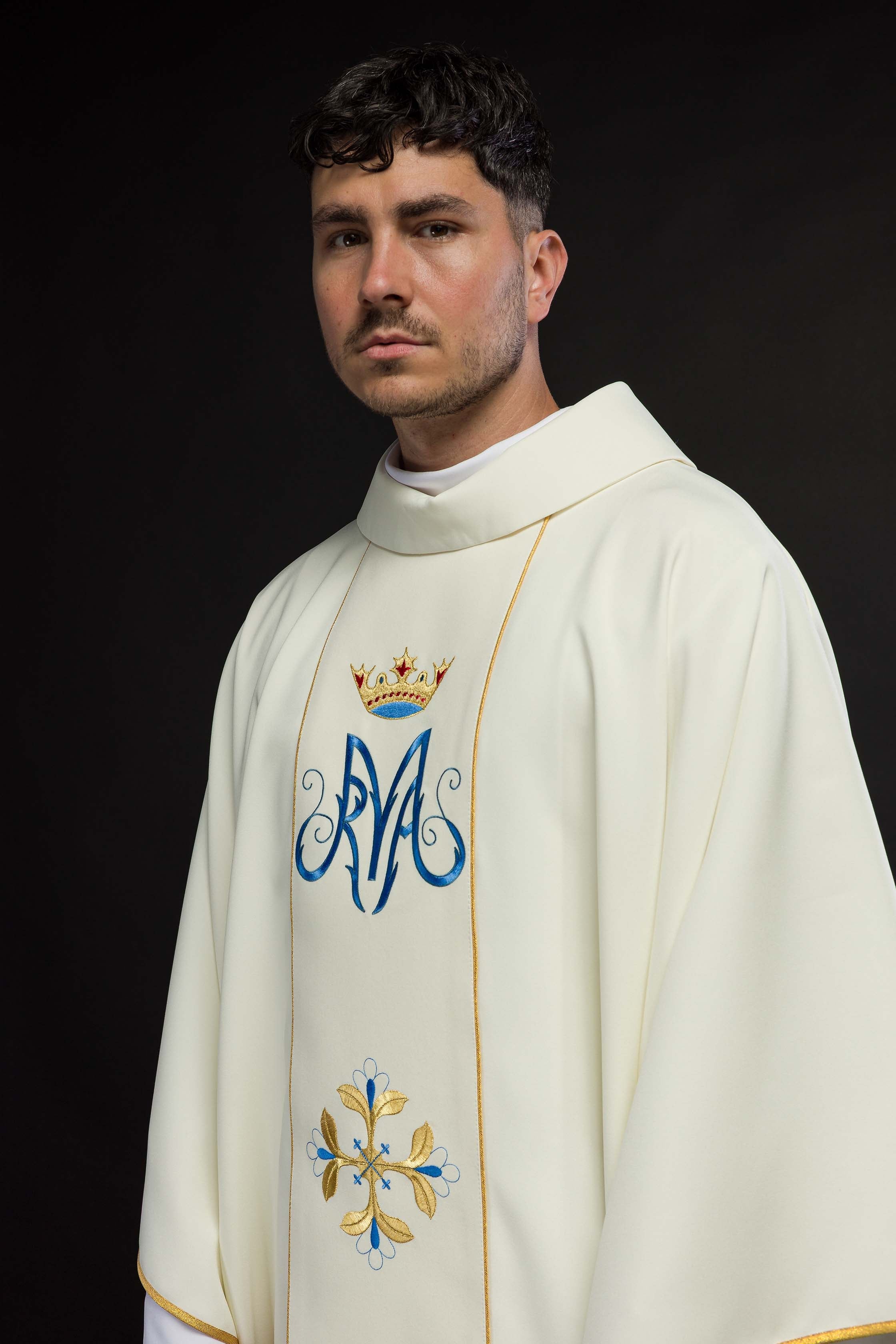 Ivory chasuble with gold Marian embroidery