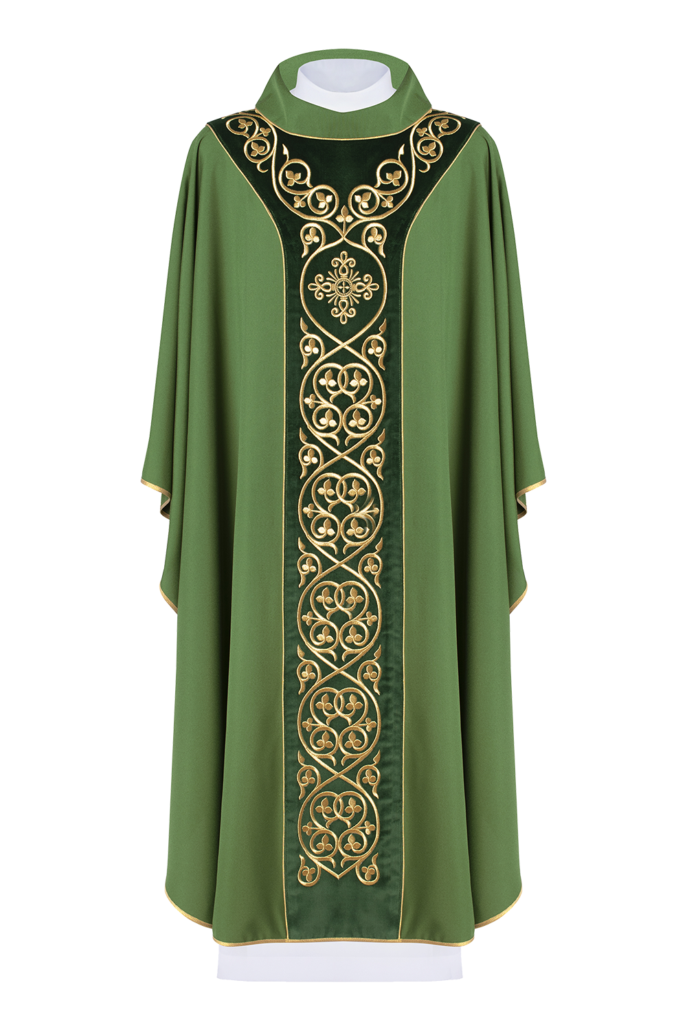 Chasuble made from green velvet fabric with gold embroidery