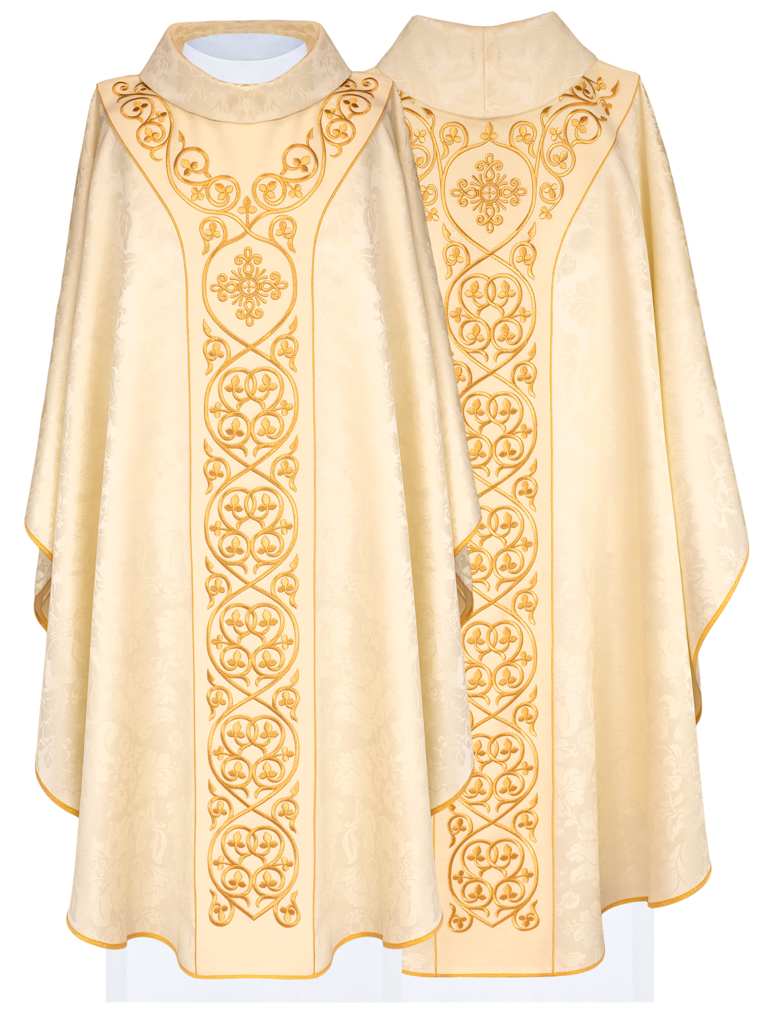 Liturgical chasuble ecru decorated with velvet belt with embroidery