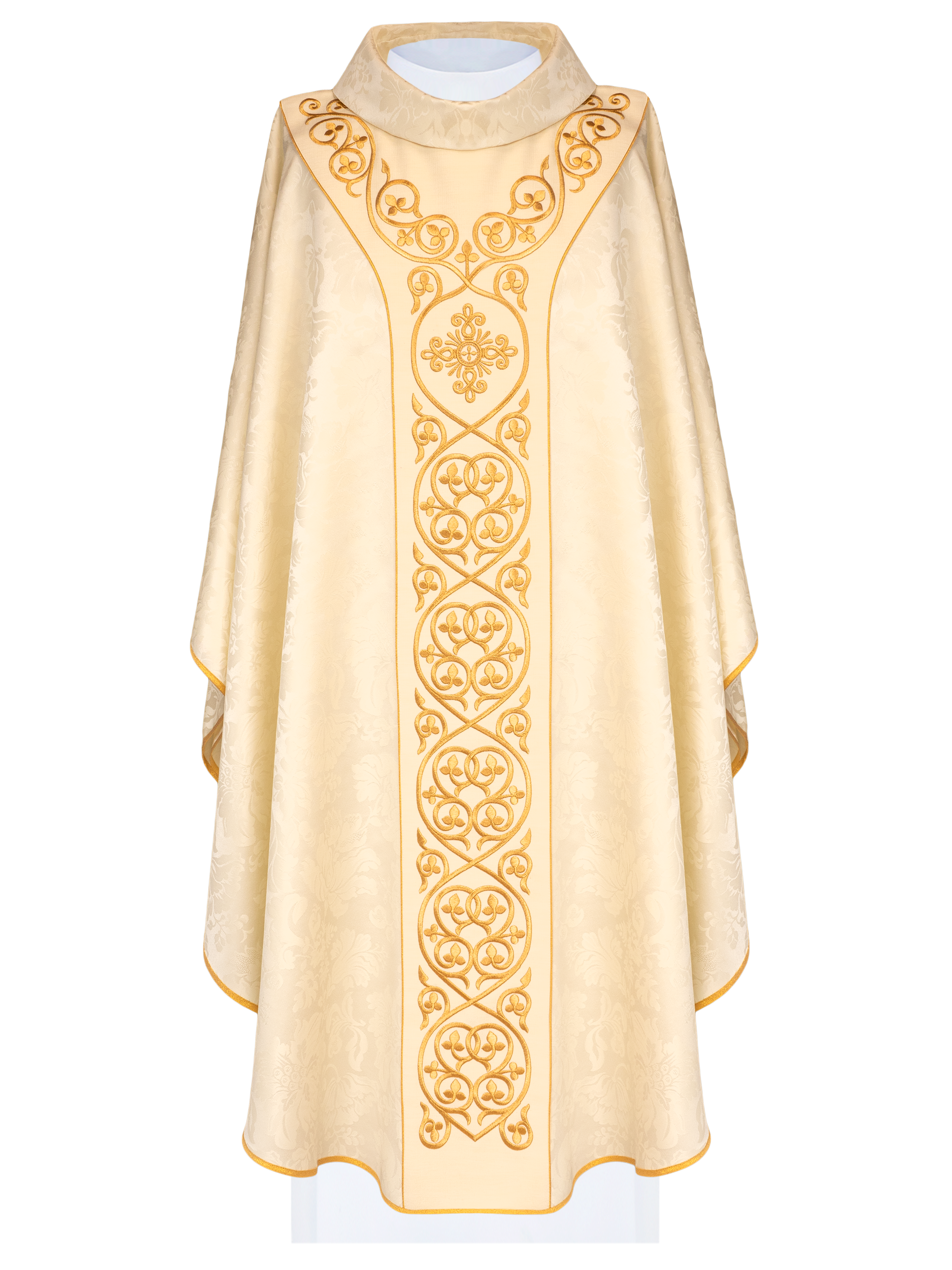 Liturgical chasuble ecru decorated with velvet belt with embroidery