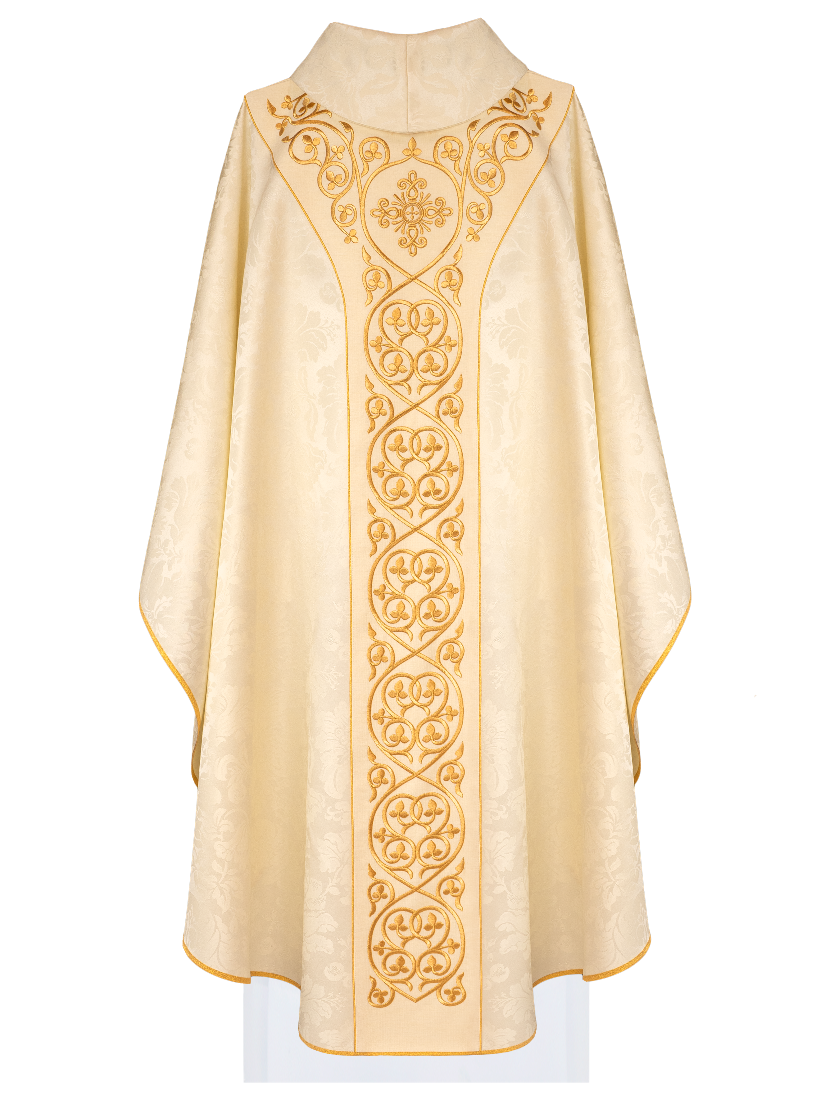 Liturgical chasuble ecru decorated with velvet belt with embroidery