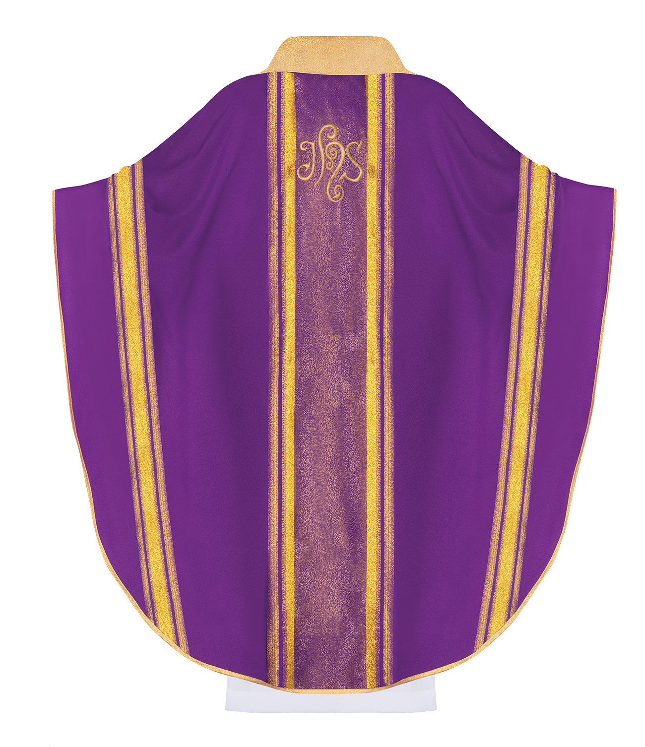 Purple chasuble embroidered with IHS motif with gilding