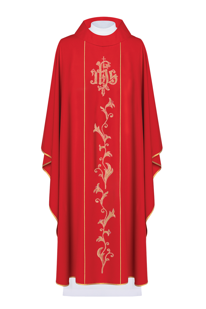 Chasuble in invory with JHS and floral motif